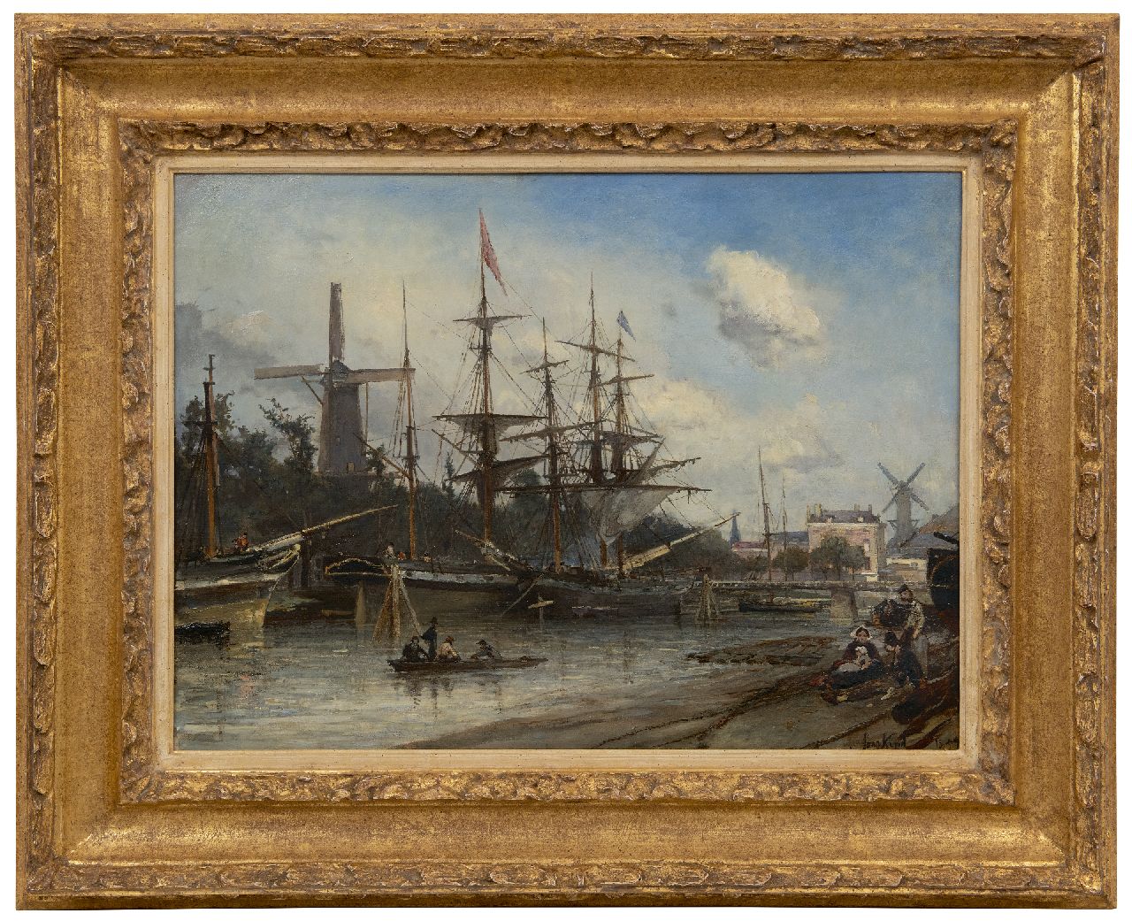 Jongkind J.B.  | Johan Barthold Jongkind | Schilderijen te koop aangeboden | Afgemeerde schepen in de haven van Rotterdam, olieverf op doek 42,0 x 56,1 cm, gesigneerd rechtsonder (dubbel) en gedateerd 1857