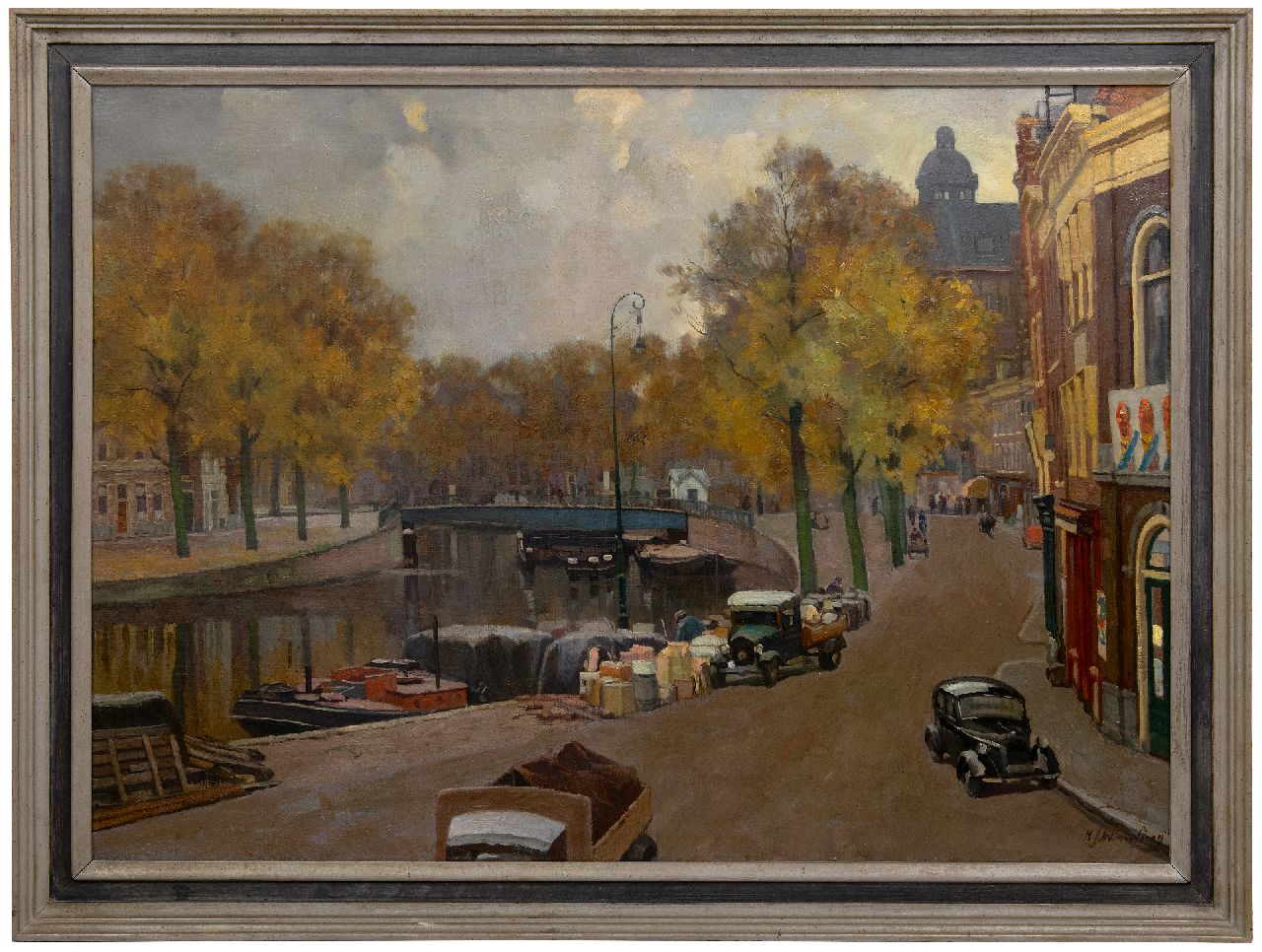 Wesseling H.J.  | Hendrik Jan Wesseling | Schilderijen te koop aangeboden | Het Spaarne, gezien vanaf de Damstraat, Haarlem, olieverf op doek 80,8 x 110,9 cm, gesigneerd rechtsonder en te dateren jaren 30