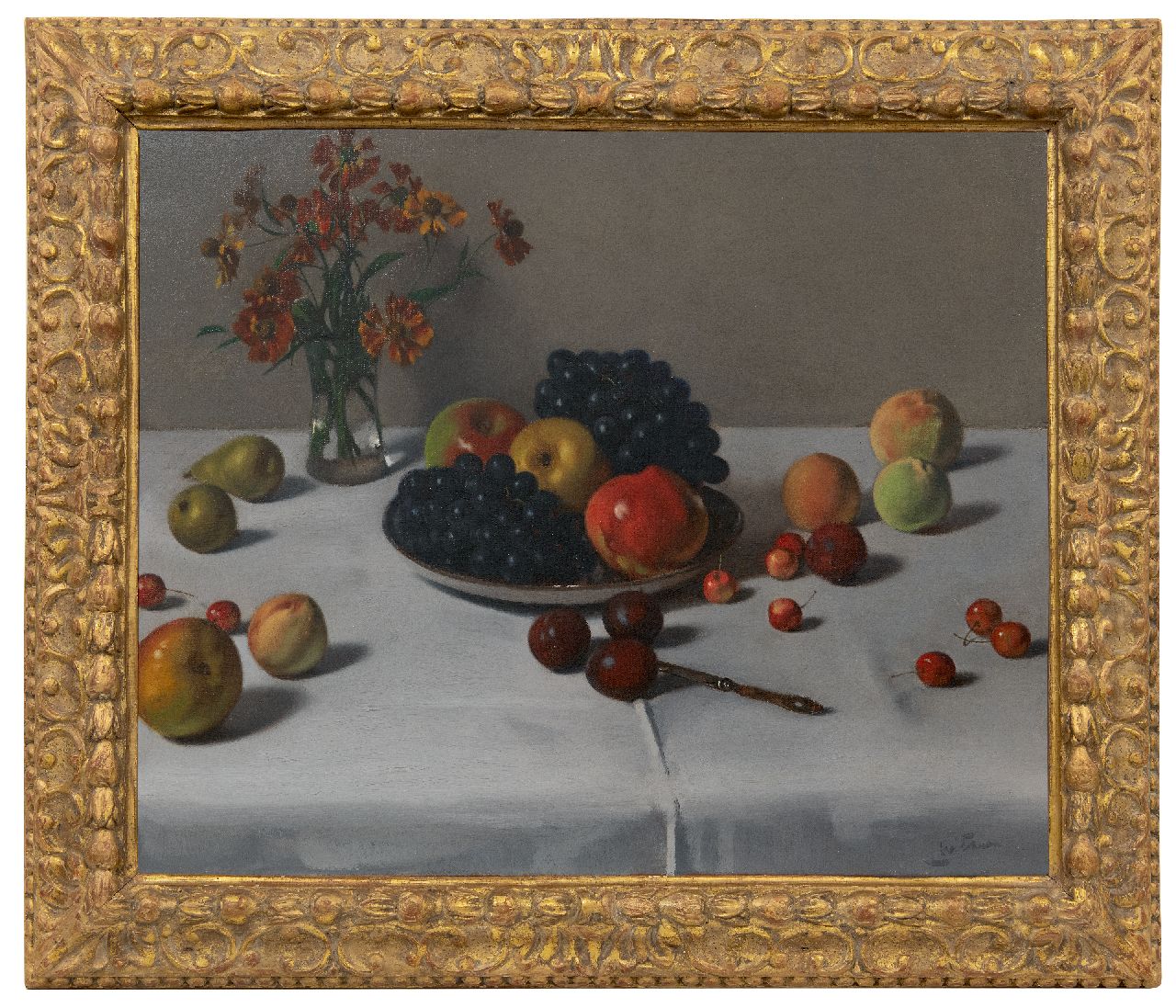Witsen W.A.  | 'Willem' Arnold Witsen | Schilderijen te koop aangeboden | Stilleven met fruit en vaas met bloemen, olieverf op doek 52,2 x 64,0 cm, gesigneerd rechtsonder en te dateren ca. 1920