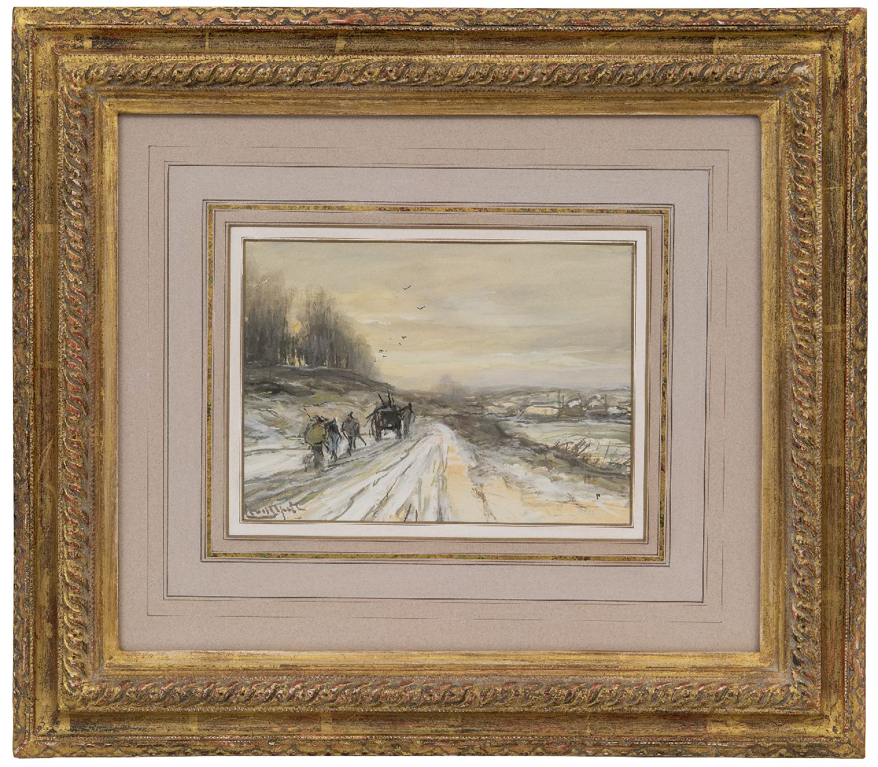 Apol L.F.H. | Lodewijk Franciscus Hendrik 'Louis' Apol, Paard en wagen in een winterlandschap, gouache op papier 16,0 x 21,9 cm, gesigneerd linksonder Apol L.F.H. | Lodewijk Franciscus Hendrik 'Louis' Apol, Paard en wagen in een winterlandschap, gouache op papier 16,0 x 21,9 cm, gesigneerd linksonder