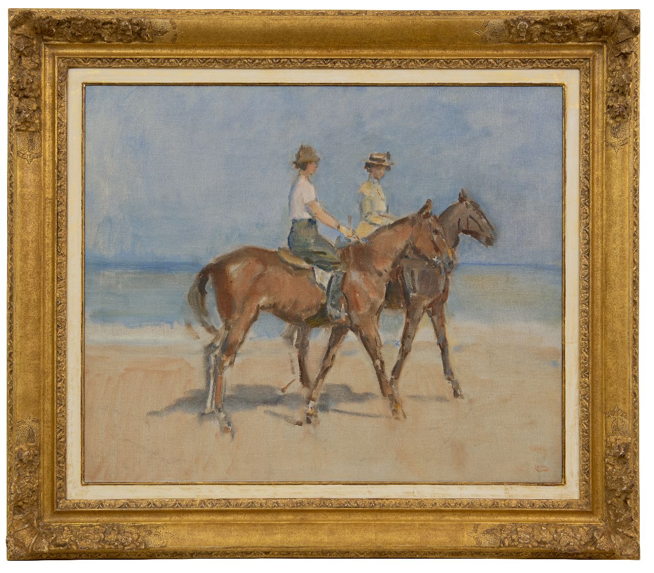 Israels I.L.  | 'Isaac' Lazarus Israels | Schilderijen te koop aangeboden | Amazones op het strand van Scheveningen, olieverf op doek 65,5 x 78,6 cm, gesigneerd rechtsonder met atelierstempel 'Atelier Isaac Israels' en te dateren ca. 1910