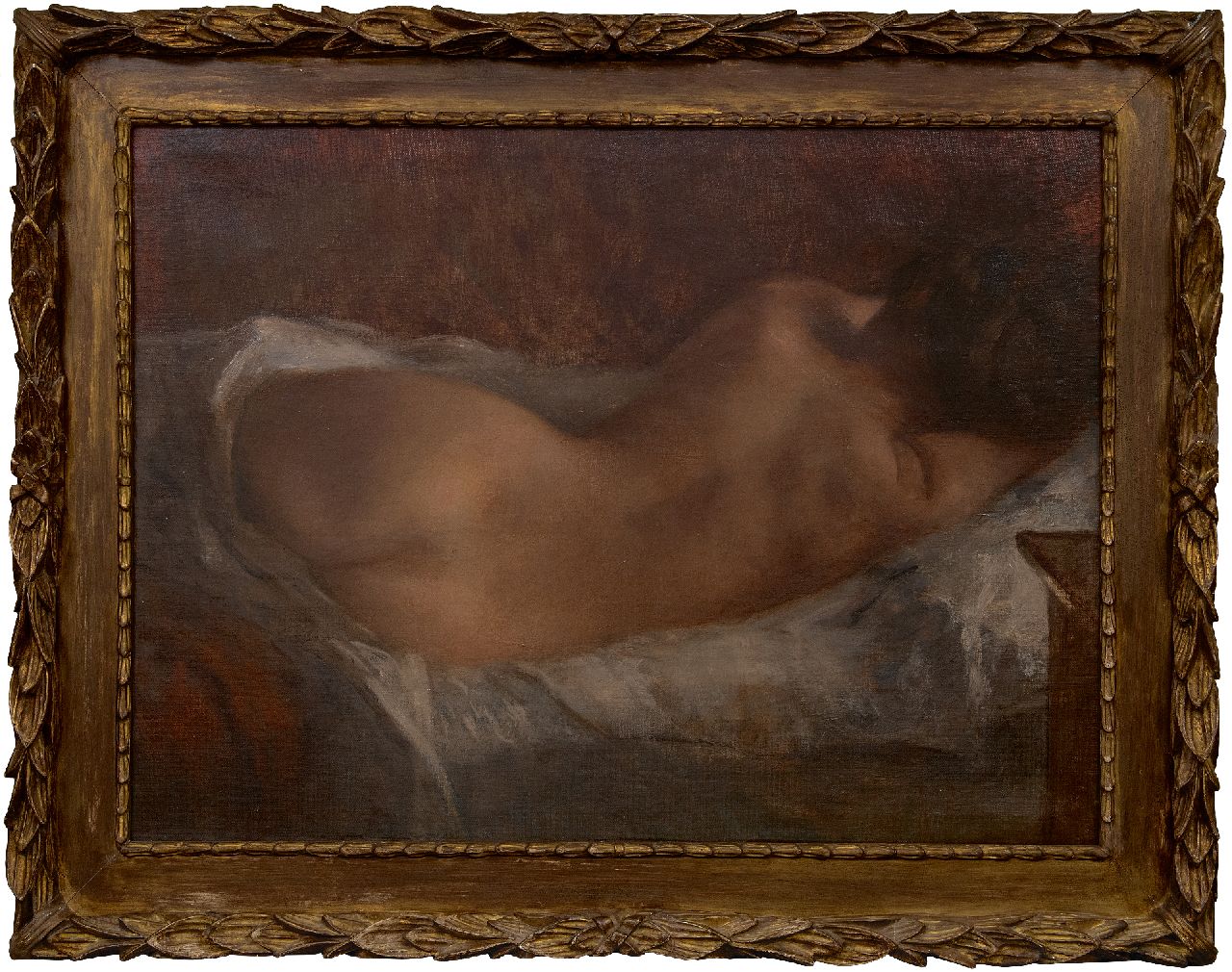 Putsage M. | Marguérite Putsage | Schilderijen te koop aangeboden | Liggend naakt in rugaanzicht, olieverf op doek 64,8 x 88,1 cm, gesigneerd linksboven en verso Putsage M. | Marguérite Putsage | Schilderijen te koop aangeboden | Liggend naakt in rugaanzicht, olieverf op doek 64,8 x 88,1 cm, gesigneerd linksboven en verso