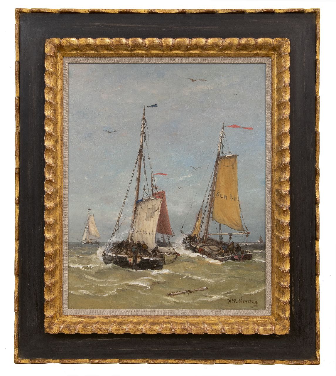 Mesdag H.W.  | Hendrik Willem Mesdag | Schilderijen te koop aangeboden | Het vertrek van de vissersvloot, Scheveningen, olieverf op doek 50,5 x 40,5 cm, gesigneerd rechtsonder