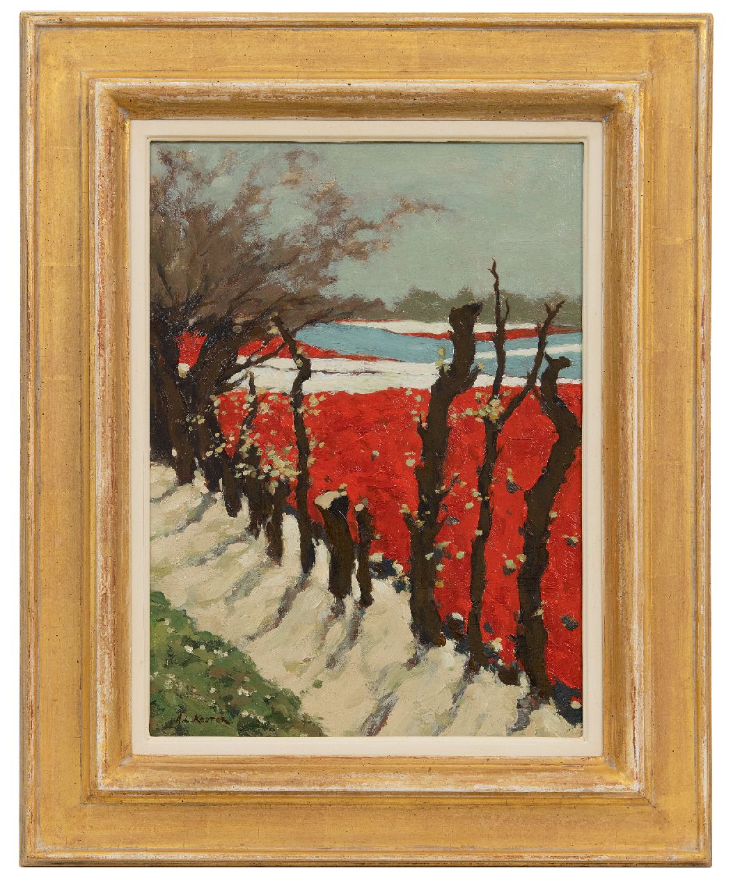 Koster A.L.  | Anton Louis 'Anton' Koster, Bloeiende bollenvelden, olieverf op paneel 39,6 x 28,8 cm, gesigneerd linksonder