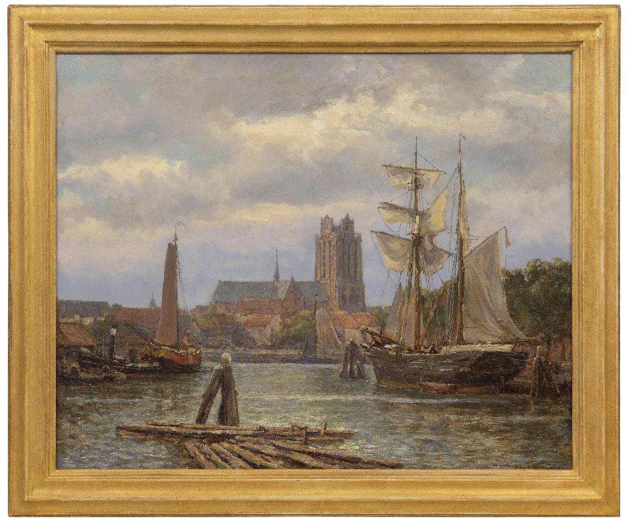 Koekkoek G.J. | Gerardus Johannes 'Gerard' Koekkoek, Gezicht op Dordrecht vanaf het water, olieverf op doek 49,8 x 60,6 cm, gesigneerd rechtsonder Koekkoek G.J. | Gerardus Johannes 'Gerard' Koekkoek, Gezicht op Dordrecht vanaf het water, olieverf op doek 49,8 x 60,6 cm, gesigneerd rechtsonder