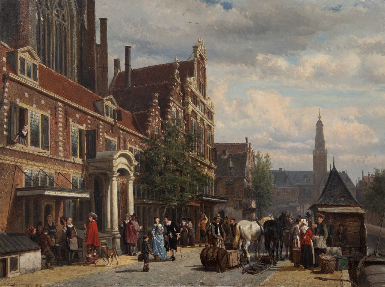 Springer C.  | Cornelis Springer, Gezicht op de Nieuwezijds Kapel gezien vanaf het Rokin, Amsterdam, olieverf op paneel 48,8 x 65,4 cm, gesigneerd linksonder en gedateerd 1879