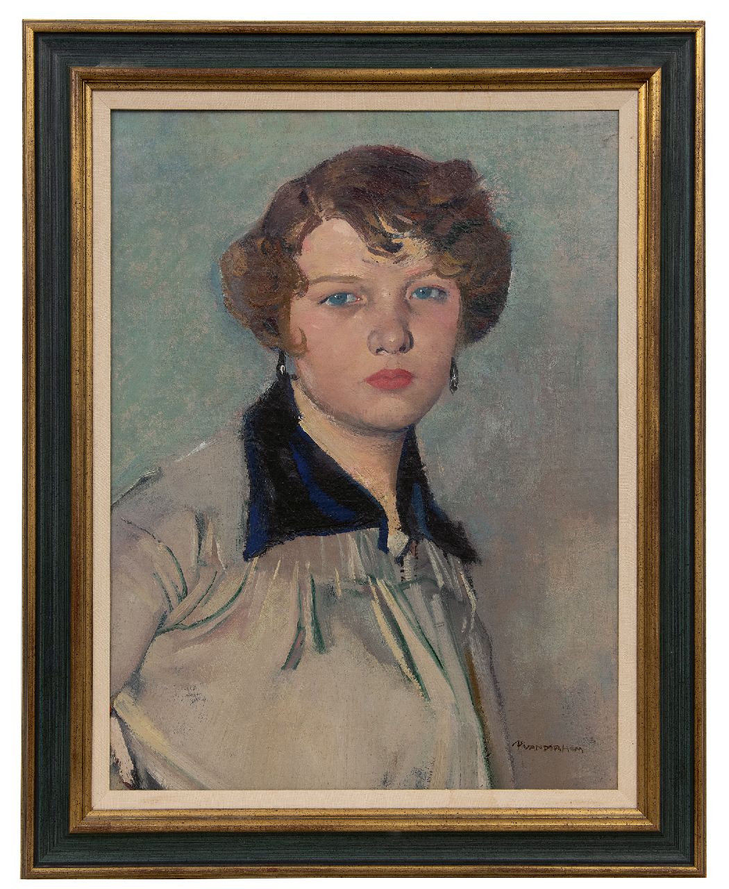 Hem P. van der | Pieter 'Piet' van der Hem | Schilderijen te koop aangeboden | Portret van een jonge vrouw, olieverf op doek 60,4 x 45,9 cm, gesigneerd rechtsonder