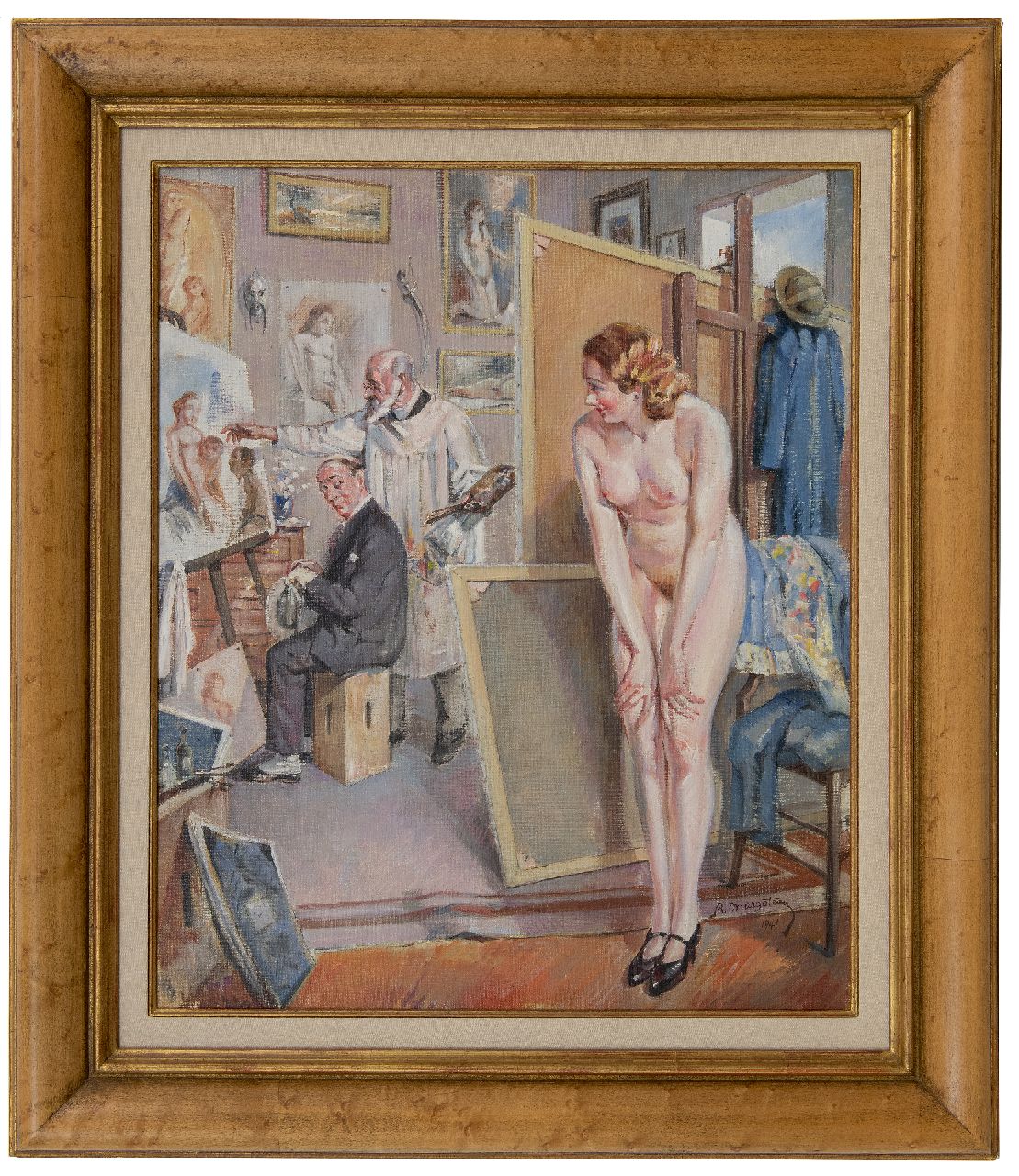 Margoteau R.P.  | René Pierre Margoteau | Schilderijen te koop aangeboden | Het favoriete model, olieverf op doek 60,2 x 50,1 cm, gesigneerd rechtsonder en gedateerd 1941