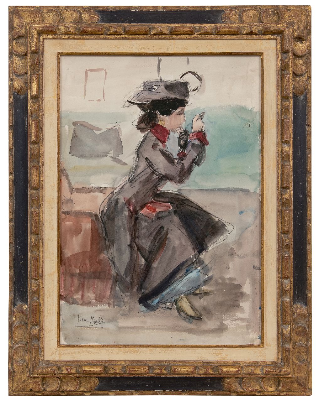 Israels I.L.  | 'Isaac' Lazarus Israels | Aquarellen en tekeningen te koop aangeboden | Klaar voor vertrek, krijt en aquarel op papier 51,0 x 35,5 cm, gesigneerd linksonder