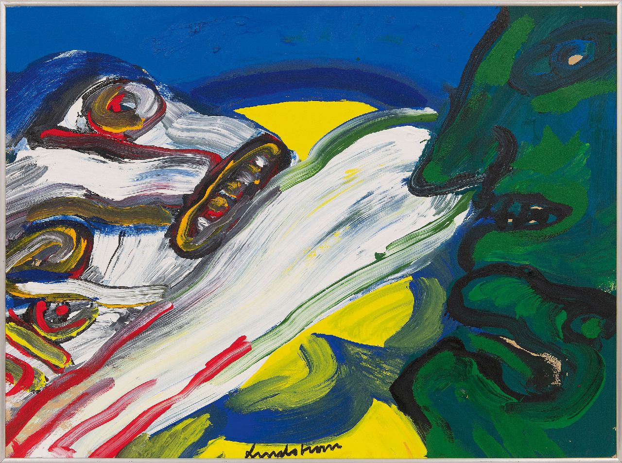 Lindström B.K.E.  | 'Bengt' Karl Erik Lindström | Schilderijen te koop aangeboden | Personages, acryl op doek 56,8 x 76,3 cm, gesigneerd middenonder en verso gedateerd '81