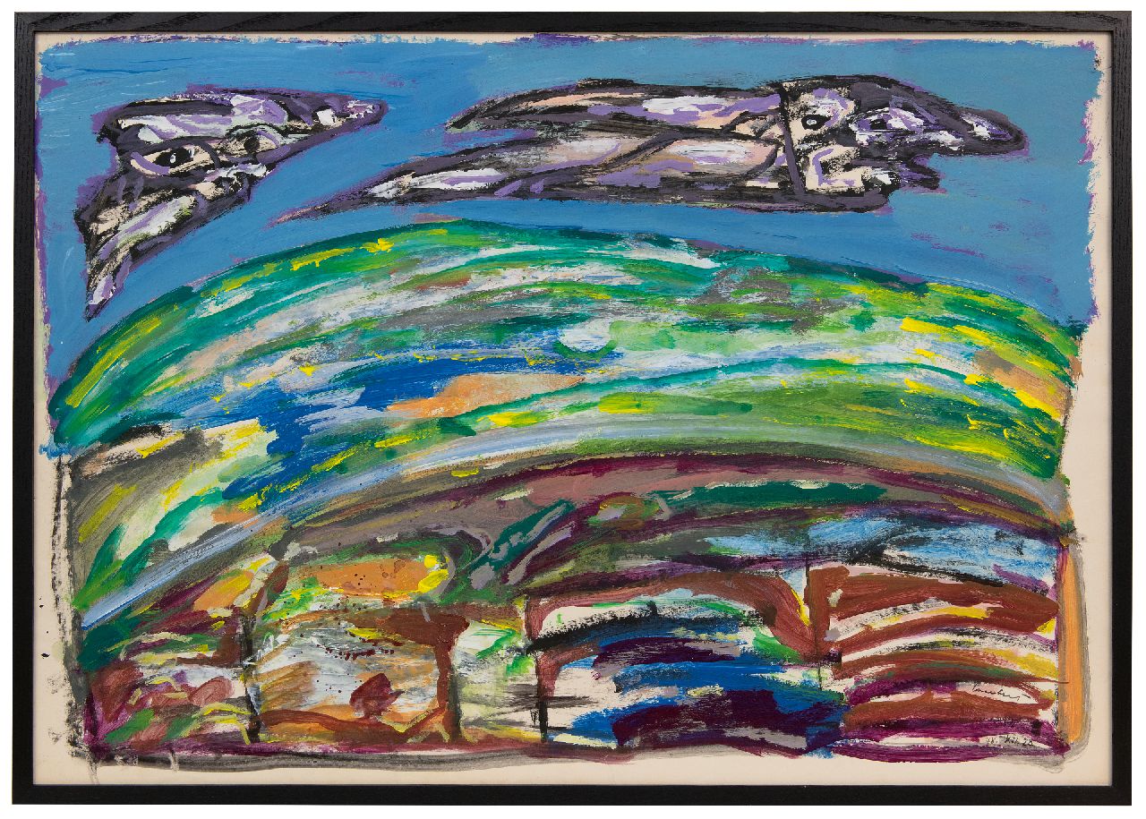 Lucebert (Lubertus Jacobus Swaanswijk)   | Lucebert (Lubertus Jacobus Swaanswijk) | Aquarellen en tekeningen te koop aangeboden | Zonder Titel, gouache op papier 70,0 x 100,9 cm, gesigneerd rechtsonder en gedateerd '78.XII.20