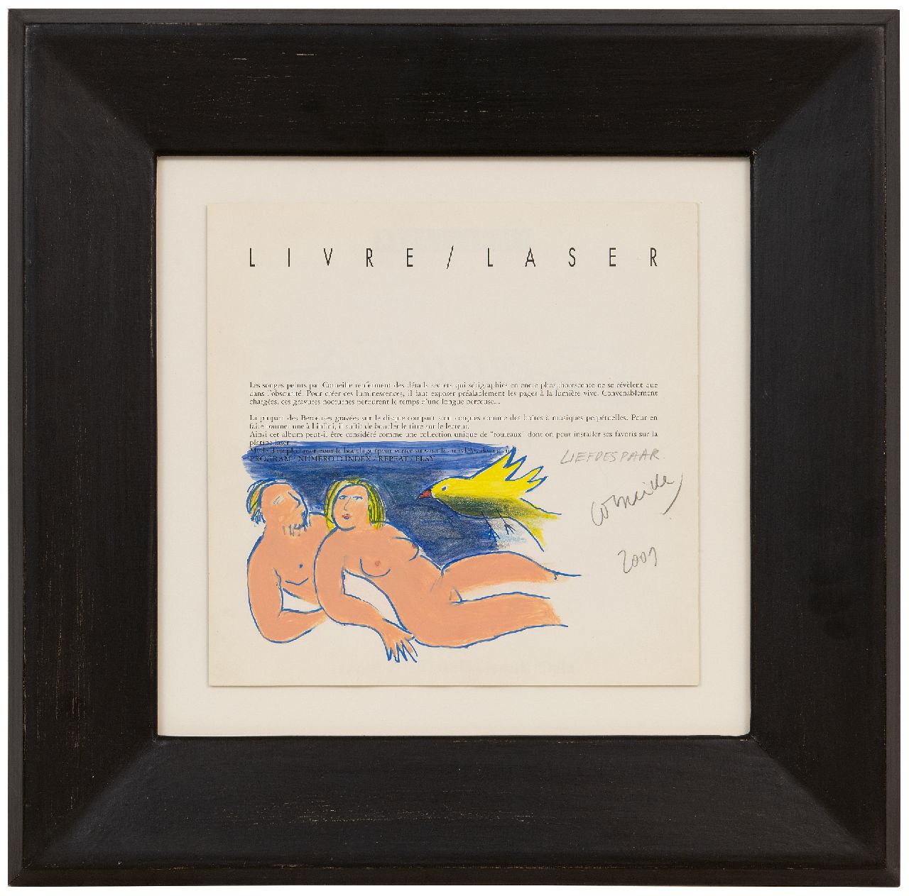 Corneille ('Corneille' Guillaume Beverloo) | Corneille ('Corneille' Guillaume Beverloo) | Aquarellen en tekeningen te koop aangeboden | Liefdespaar (geschilderd op pagina 2 cd-boekje Livre/Laser 'Berceuses'), gouache en krijt op papier 24,9 x 25,1 cm, gesigneerd rechtsonder en gedateerd 2001 Corneille ('Corneille' Guillaume Beverloo) | Corneille ('Corneille' Guillaume Beverloo) | Aquarellen en tekeningen te koop aangeboden | Liefdespaar (geschilderd op pagina 2 cd-boekje Livre/Laser 'Berceuses'), gouache en krijt op papier 24,9 x 25,1 cm, gesigneerd rechtsonder en gedateerd 2001