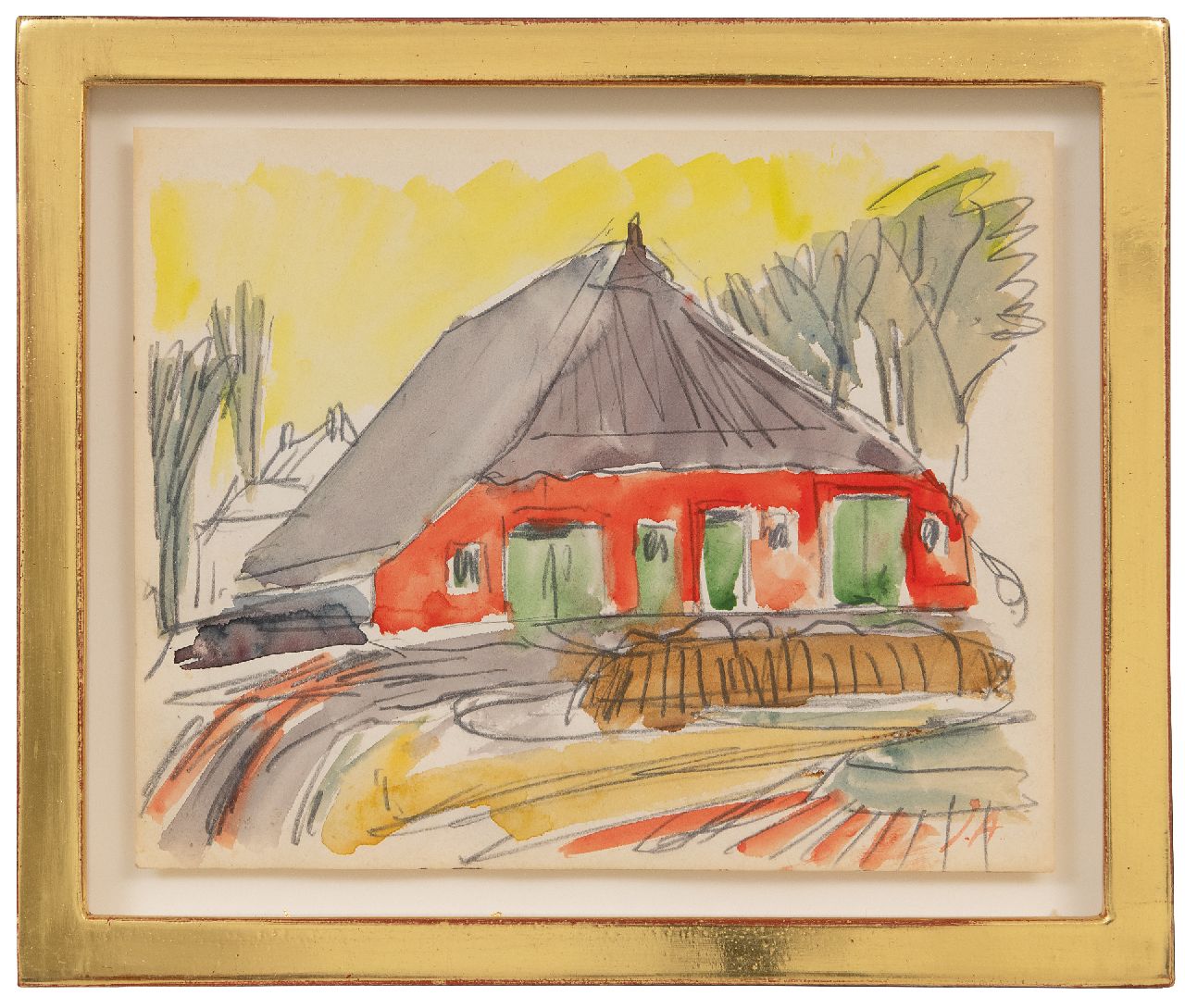 Altink J. | Jan Altink | Aquarellen en tekeningen te koop aangeboden | Rode boerderij, Groningen, zwart krijt en aquarel op papier 16,6 x 20,7 cm, gesigneerd rechtsonder met initialen Altink J. | Jan Altink | Aquarellen en tekeningen te koop aangeboden | Rode boerderij, Groningen, zwart krijt en aquarel op papier 16,6 x 20,7 cm, gesigneerd rechtsonder met initialen