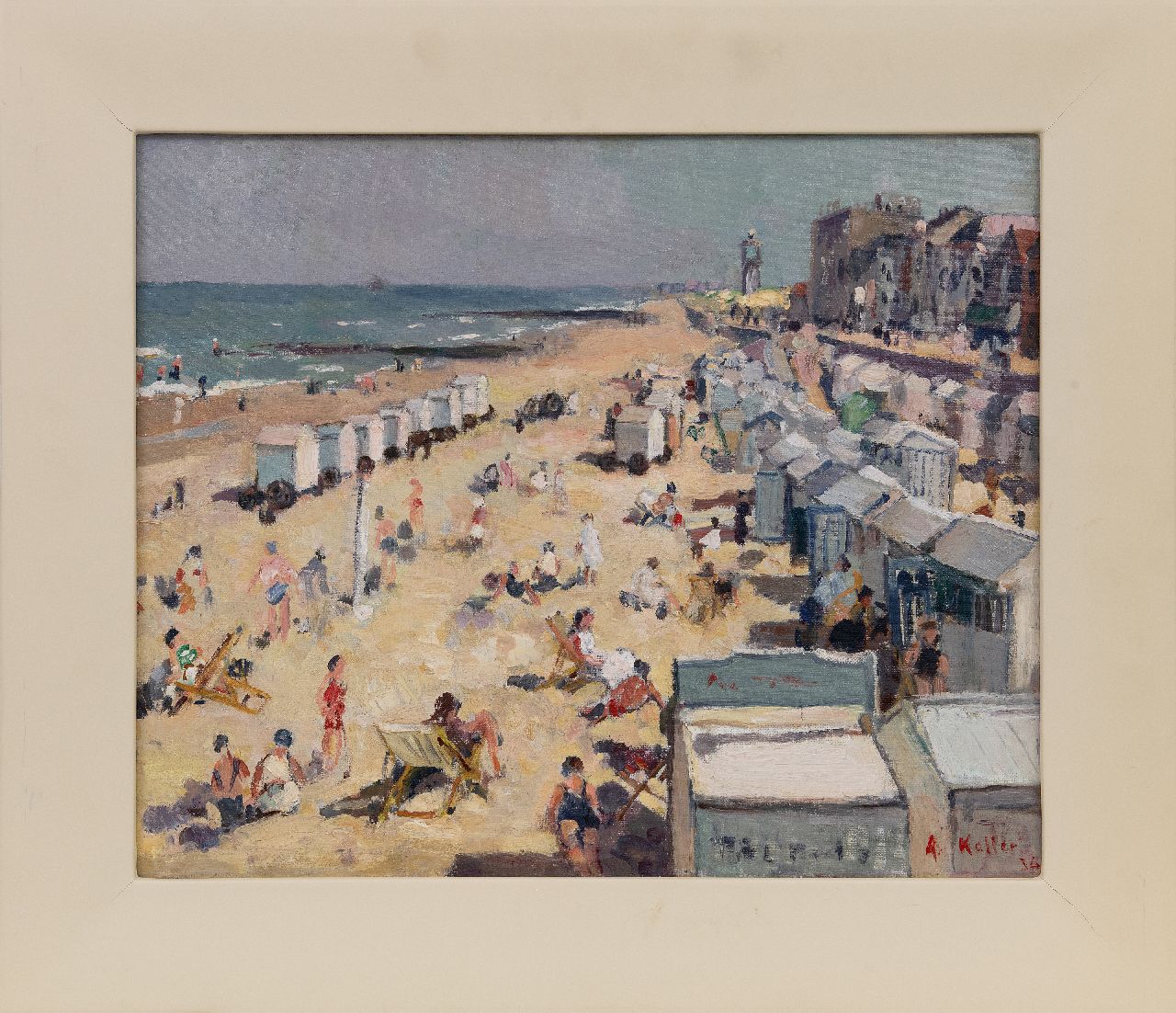 Keller A.  | Adolphe Keller | Schilderijen te koop aangeboden | Strandvermaak bij IJmuiden, olieverf op doek 40,2 x 50,3 cm, gesigneerd rechtsonder en gedateerd '34