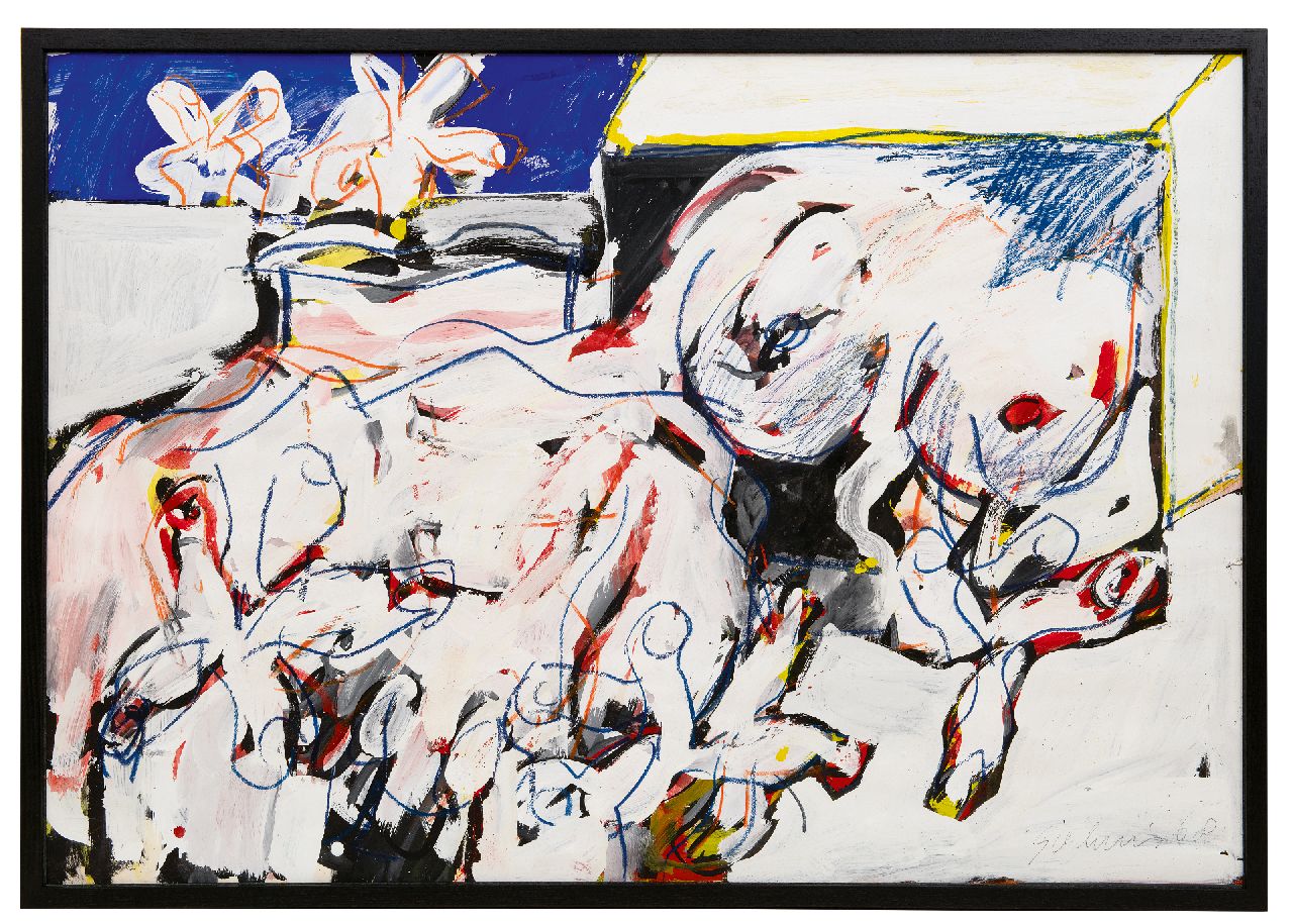 Sierhuis J.A.  | 'Jan' Alphonsus Sierhuis | Aquarellen en tekeningen te koop aangeboden | Zonder titel, gouache en krijt op papier 69,9 x 100,3 cm, gesigneerd rechtsonder en gedateerd '68