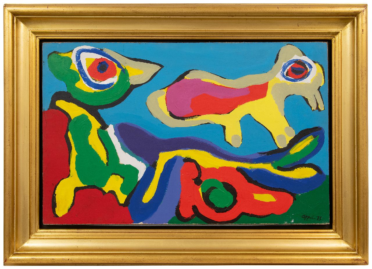 Appel C.K. | Christiaan 'Karel' Appel | Schilderijen te koop aangeboden | Birds, acryl op papier op doek 49,3 x 77,1 cm, gesigneerd rechtsonder en gedateerd '73 GERESERVEERD Appel C.K. | Christiaan 'Karel' Appel | Schilderijen te koop aangeboden | Birds, acryl op papier op doek 49,3 x 77,1 cm, gesigneerd rechtsonder en gedateerd '73 GERESERVEERD