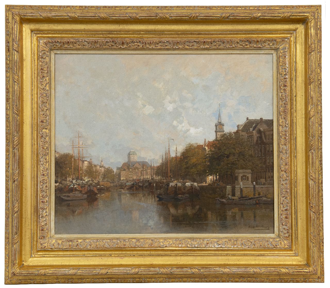 Klinkenberg J.C.K.  | Johannes Christiaan Karel Klinkenberg | Schilderijen te koop aangeboden | De Leuvehaven te Rotterdam, met op de achtergrond de Steiger kerk en de vismarkt, olieverf op doek 39,1 x 47,1 cm, gesigneerd rechtsonder