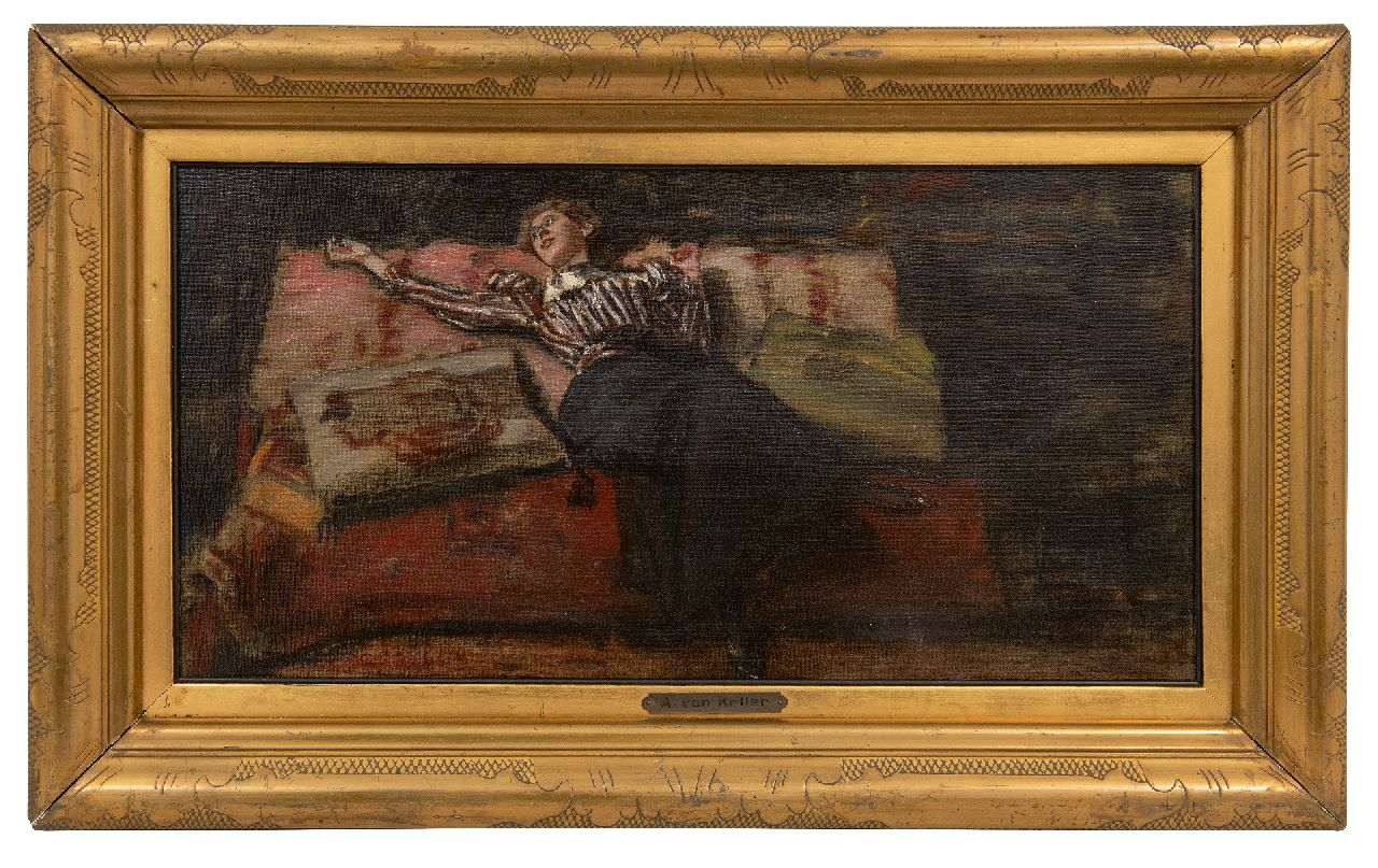 Keller A. von | Albert von Keller | Schilderijen te koop aangeboden | Dromend, olieverf op doek 26,5 x 50,4 cm