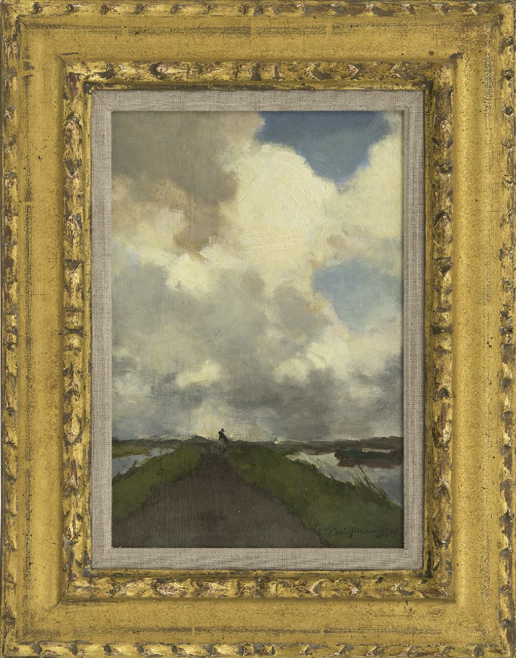 Weissenbruch H.J. | Hendrik Johannes 'J.H.' Weissenbruch | Schilderijen te koop aangeboden | Ruiter op een jaagpad, olieverf op paneel 26,6 x 18,0 cm, gesigneerd rechtsonder en gedateerd 1903 Weissenbruch H.J. | Hendrik Johannes 'J.H.' Weissenbruch | Schilderijen te koop aangeboden | Ruiter op een jaagpad, olieverf op paneel 26,6 x 18,0 cm, gesigneerd rechtsonder en gedateerd 1903