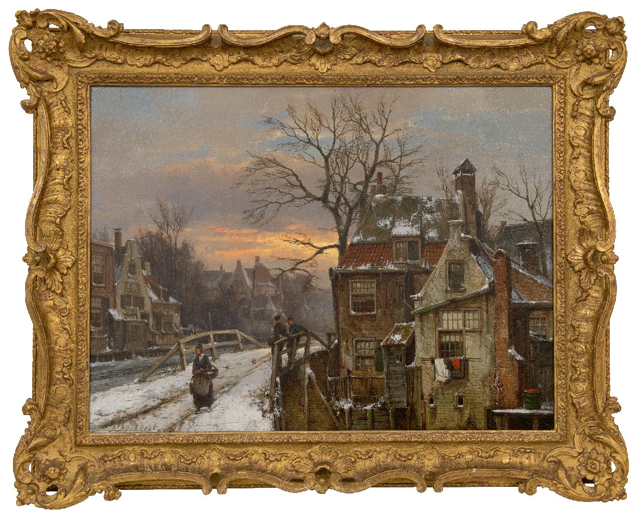 Koekkoek W. | Willem Koekkoek | Schilderijen te koop aangeboden | Besneeuwd Hollands grachtje, olieverf op doek 45,3 x 60,0 cm, gesigneerd linksonder Koekkoek W. | Willem Koekkoek | Schilderijen te koop aangeboden | Besneeuwd Hollands grachtje, olieverf op doek 45,3 x 60,0 cm, gesigneerd linksonder