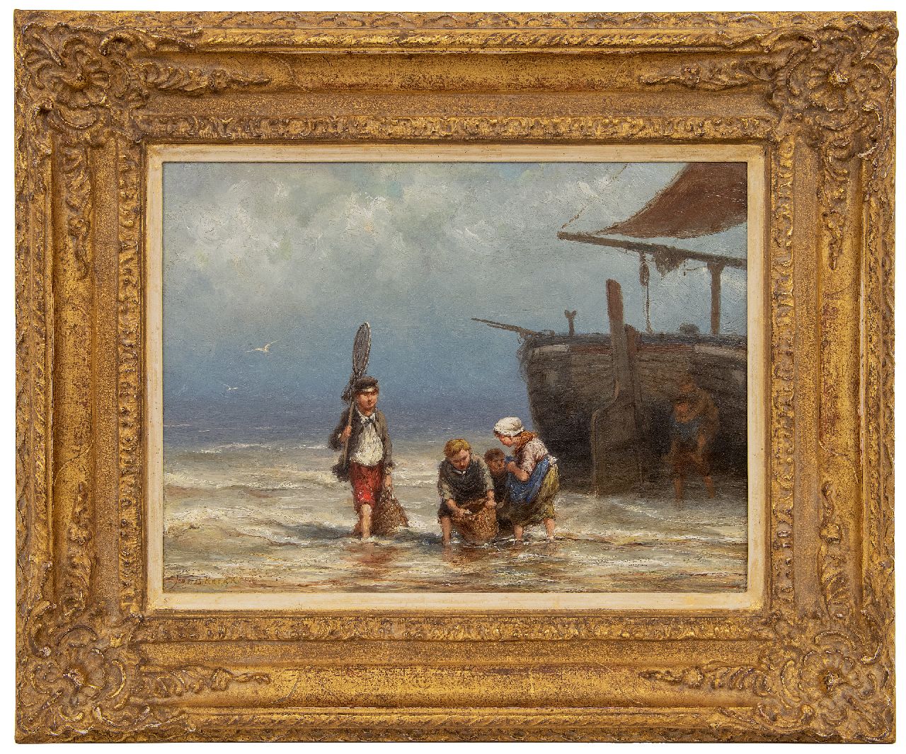 Koekkoek J.H.B. | Johannes Hermanus Barend 'Jan H.B.' Koekkoek | Schilderijen te koop aangeboden | Jonge vissertjes bij het strand, olieverf op doek 25,0 x 33,8 cm, gesigneerd linksonder Koekkoek J.H.B. | Johannes Hermanus Barend 'Jan H.B.' Koekkoek | Schilderijen te koop aangeboden | Jonge vissertjes bij het strand, olieverf op doek 25,0 x 33,8 cm, gesigneerd linksonder