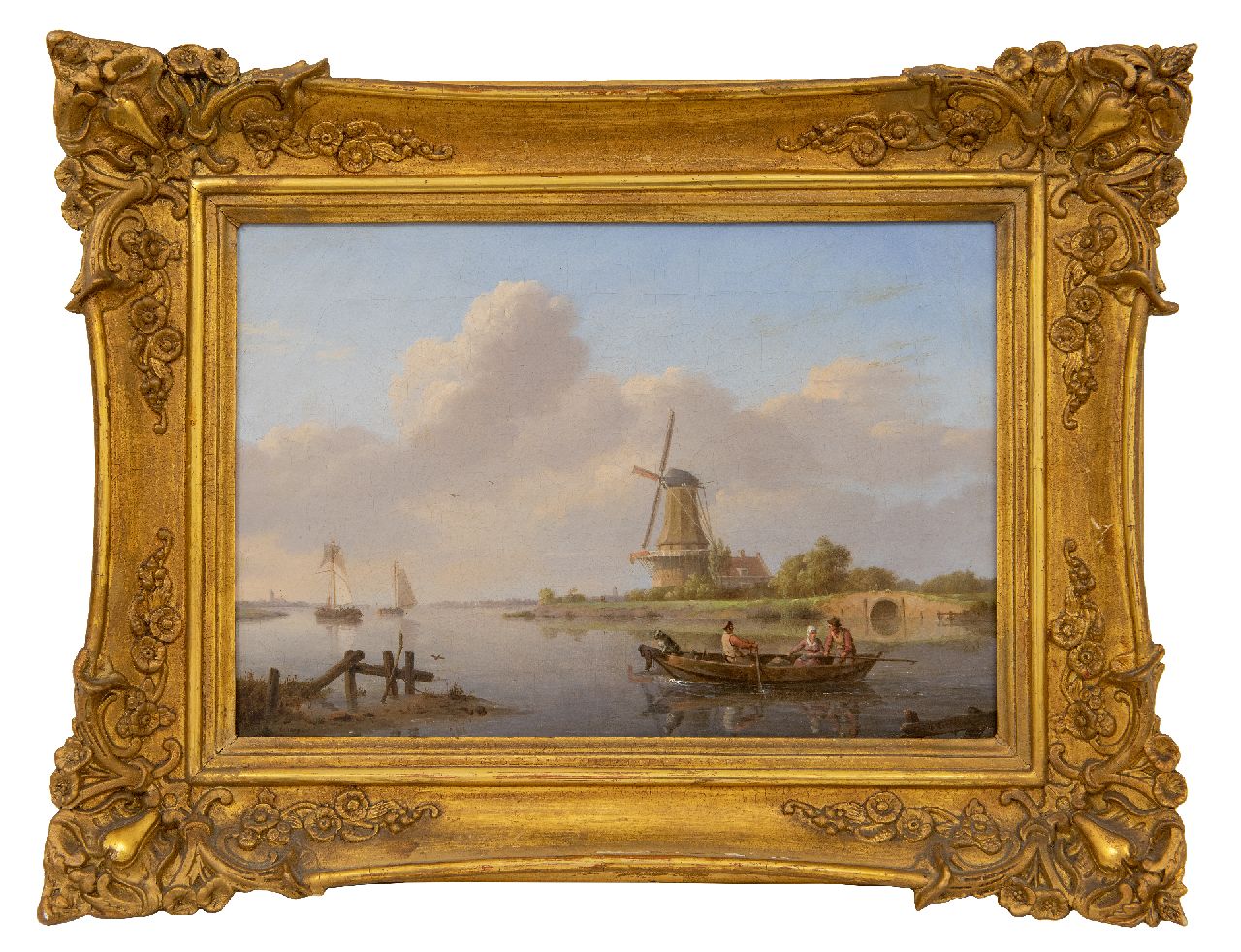Koekkoek J.H. | Johannes Hermanus Koekkoek | Schilderijen te koop aangeboden | Kalm riviergezicht met molen en overzetveer, olieverf op doek 23,5 x 33,6 cm, gesigneerd rechtsonder Koekkoek J.H. | Johannes Hermanus Koekkoek | Schilderijen te koop aangeboden | Kalm riviergezicht met molen en overzetveer, olieverf op doek 23,5 x 33,6 cm, gesigneerd rechtsonder