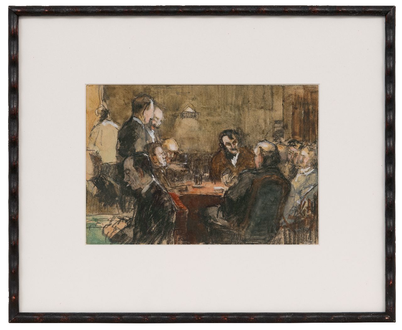 Arntzenius P.F.N.J.  | Pieter Florentius Nicolaas Jacobus 'Floris' Arntzenius |  te koop aangeboden | Avondje met vrienden in Pulchri Studio, Den Haag, aquarel en potlood op papier 16,0 x 23,0 cm