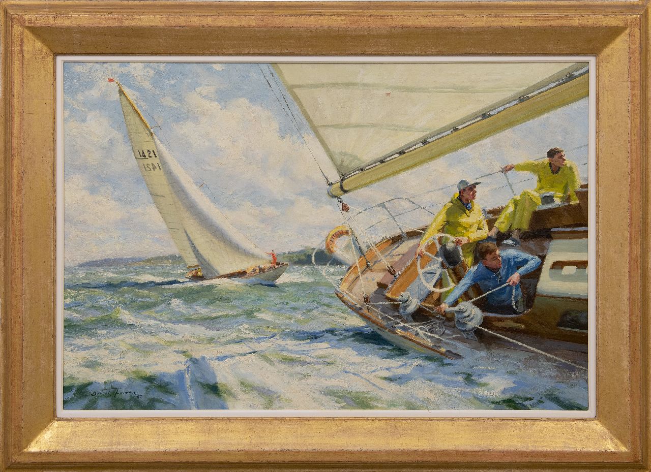 Foster D. | Deryck Foster, Op koers richting de haven, olieverf op doek op schildersboard 60,8 x 90,8 cm, gesigneerd linksonder en gedateerd '65 Foster D. | Deryck Foster, Op koers richting de haven, olieverf op doek op schildersboard 60,8 x 90,8 cm, gesigneerd linksonder en gedateerd '65