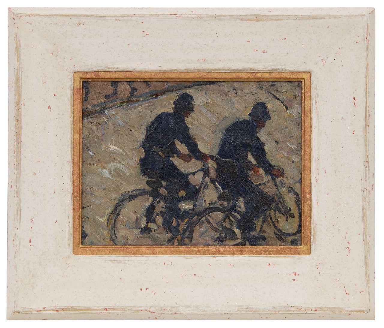 Dijkstra J. | Johannes 'Johan' Dijkstra | Schilderijen te koop aangeboden | Twee fietsende veldwachters, olieverf op doek op paneel 21,4 x 28,0 cm, ca 1930 Dijkstra J. | Johannes 'Johan' Dijkstra | Schilderijen te koop aangeboden | Twee fietsende veldwachters, olieverf op doek op paneel 21,4 x 28,0 cm, ca 1930