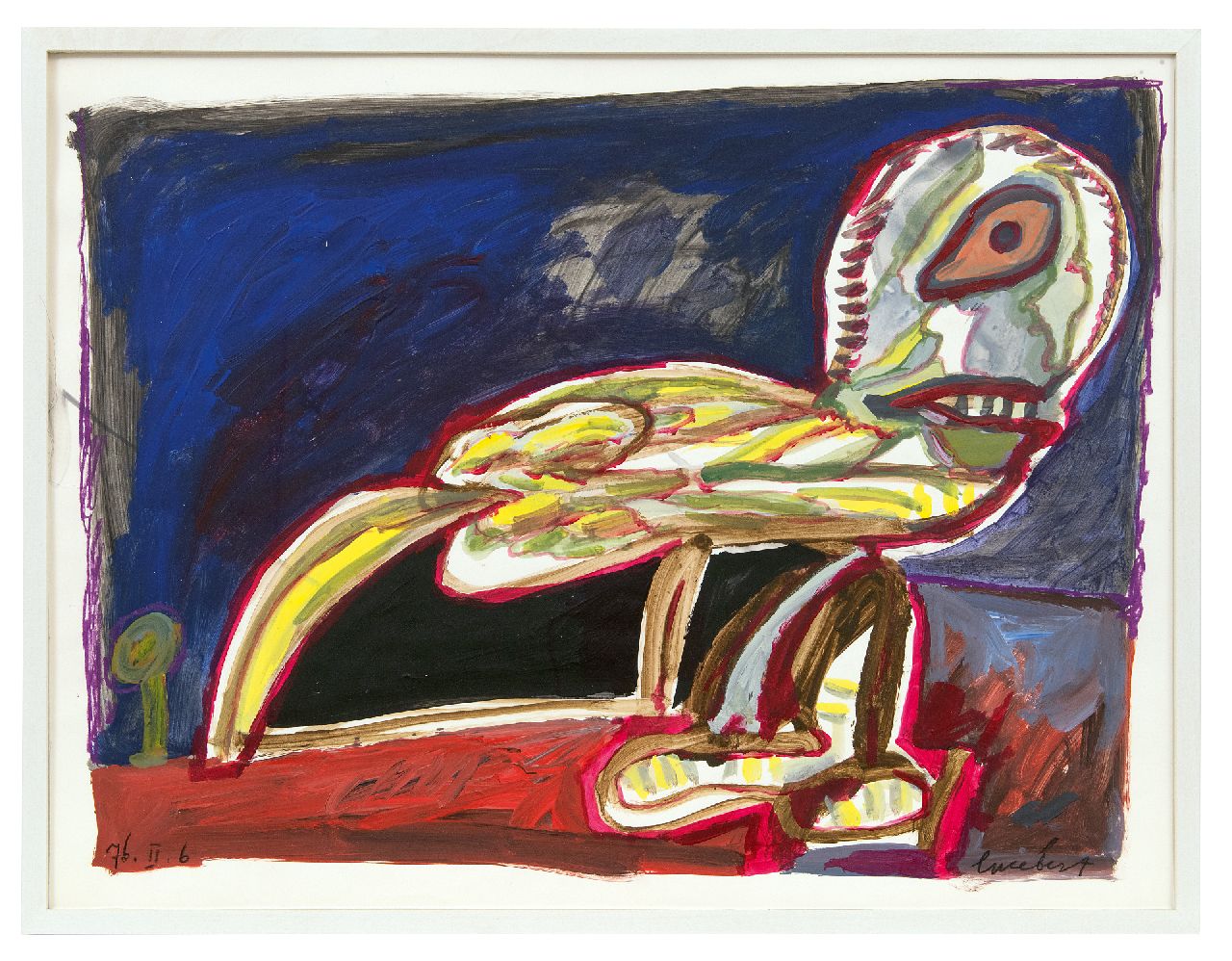 Lucebert (Lubertus Jacobus Swaanswijk) | Lucebert (Lubertus Jacobus Swaanswijk) | Aquarellen en tekeningen te koop aangeboden | Zonder titel (vogelfiguur), gouache op papier 50,0 x 65,0 cm, gesigneerd rechtsonder en gedateerd l.o. 76. II. 6 Lucebert (Lubertus Jacobus Swaanswijk) | Lucebert (Lubertus Jacobus Swaanswijk) | Aquarellen en tekeningen te koop aangeboden | Zonder titel (vogelfiguur), gouache op papier 50,0 x 65,0 cm, gesigneerd rechtsonder en gedateerd l.o. 76. II. 6