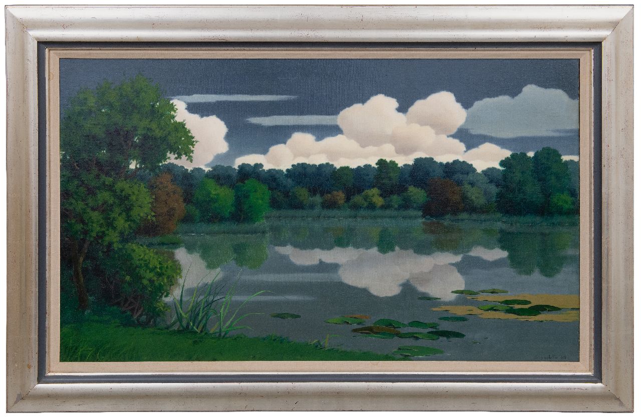 Ven W. van der | Willem van der Ven | Schilderijen te koop aangeboden | Bosmeer met weerspiegeling van wolken, bij Vriezenveen, olieverf op doek 60,0 x 99,6 cm, gesigneerd rechtsonder en gedateerd 1948 Ven W. van der | Willem van der Ven | Schilderijen te koop aangeboden | Bosmeer met weerspiegeling van wolken, bij Vriezenveen, olieverf op doek 60,0 x 99,6 cm, gesigneerd rechtsonder en gedateerd 1948