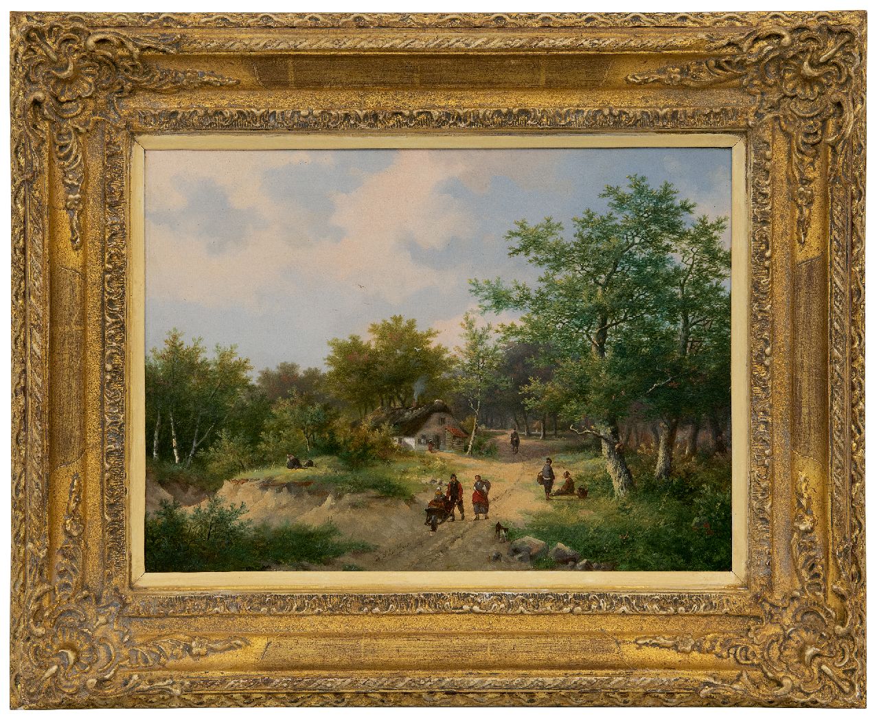 Koekkoek P.H.  | Pieter Hendrik 'H.P.' Koekkoek | Schilderijen te koop aangeboden | Boerenvolk op een landweg, olieverf op paneel 26,8 x 37,2 cm, gesigneerd middenonder