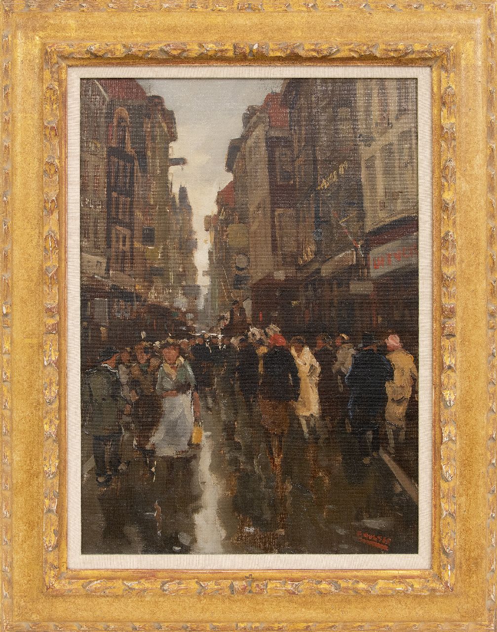 Noltee B.C.  | Bernardus Cornelis 'Cor' Noltee | Schilderijen te koop aangeboden | Drukbevolkte winkelstraat/Spuistraat, Den Haag, olieverf op doek 49,7 x 33,7 cm, gesigneerd rechtsonder
