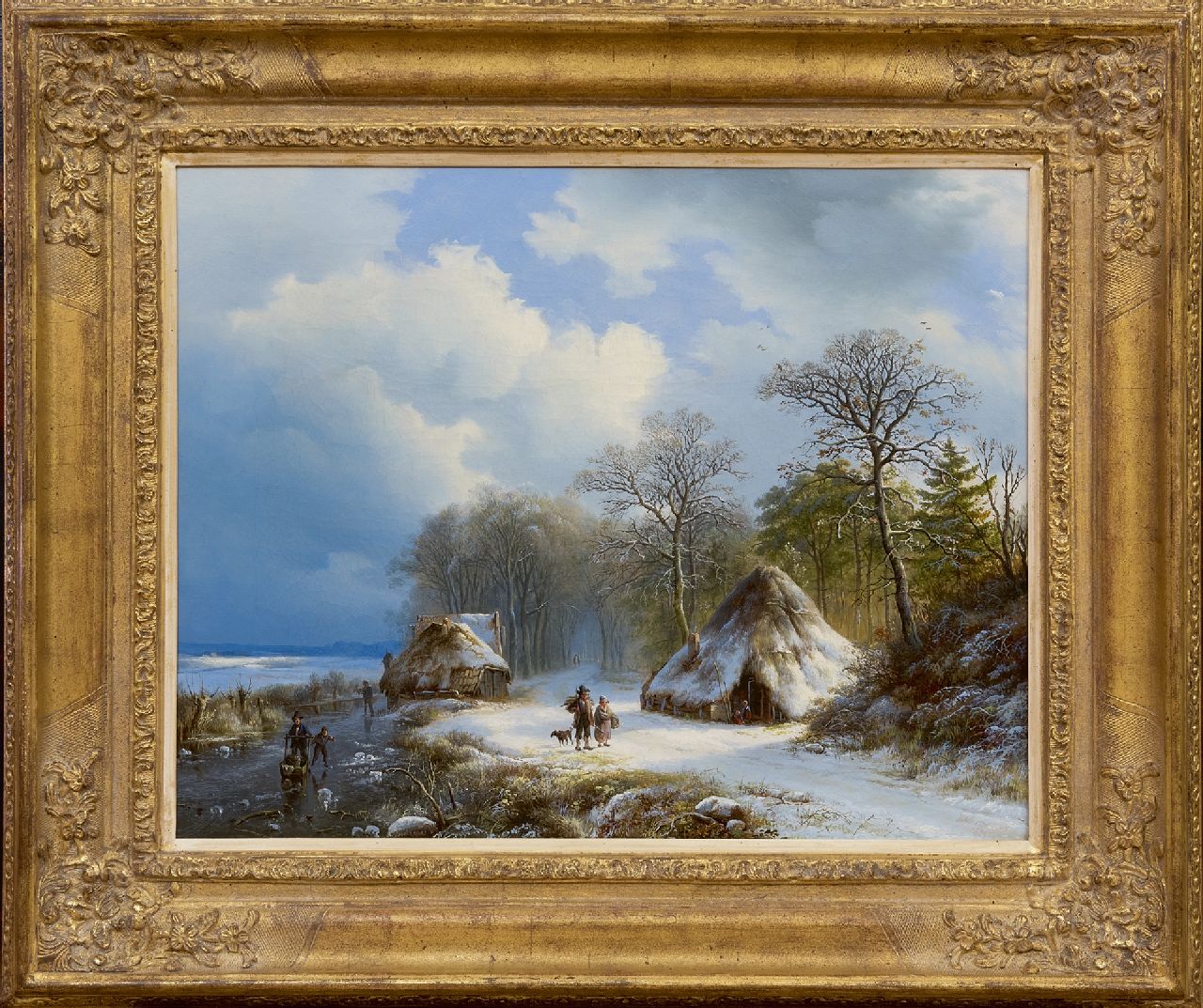Bodeman W.  | Willem Bodeman | Schilderijen te koop aangeboden | Winterlandschap met schaatsers en houtsprokkelaars, olieverf op doek 43,0 x 54,0 cm, gesigneerd middenonder en rechtsonder (vaag) en gedateerd '38 en 1838