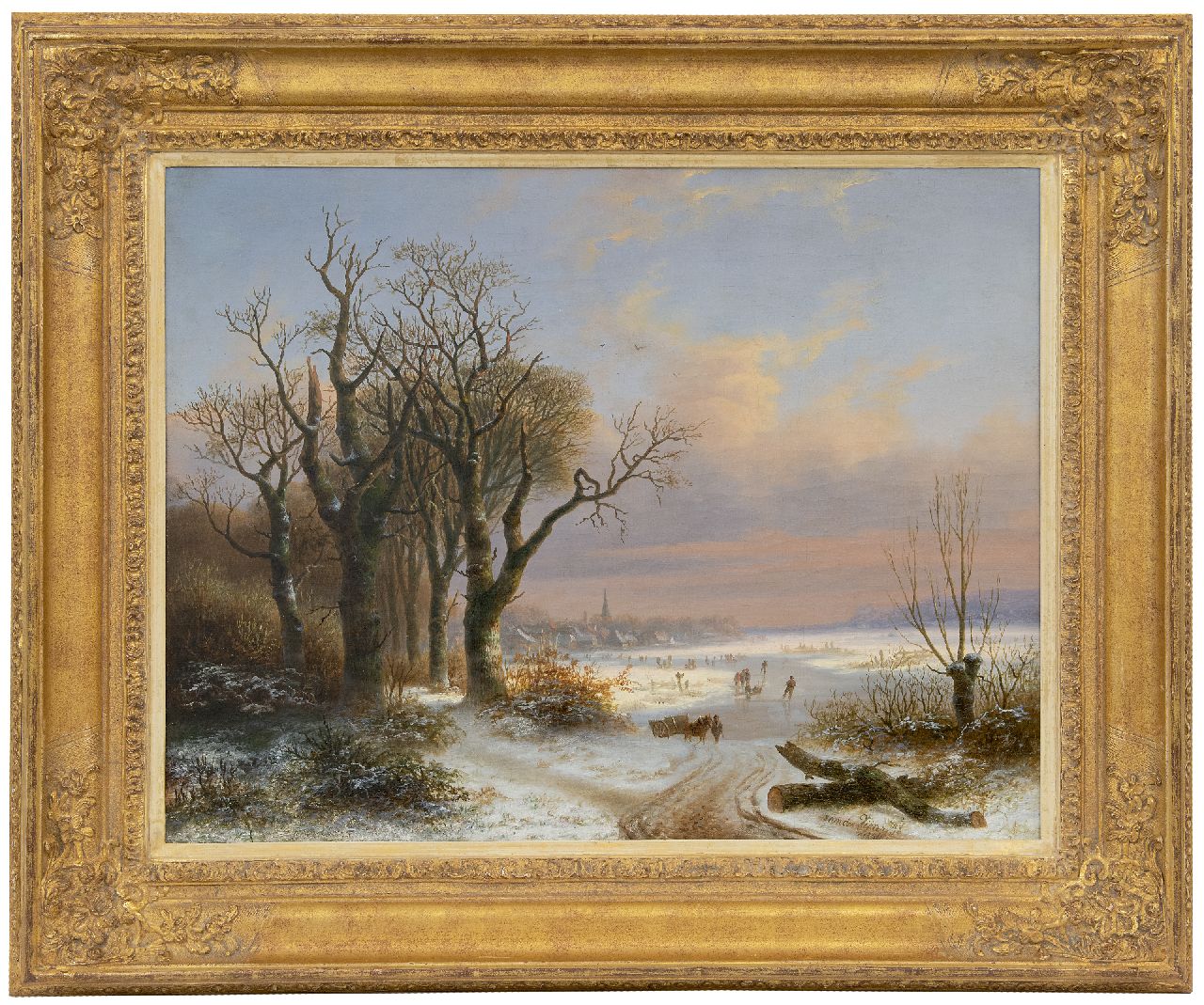 Vijver W.S.P. van der | Willem Simon Petrus van der Vijver | Schilderijen te koop aangeboden | Winterlandschap met schaatsers bij een dorp, olieverf op doek 48,8 x 62,5 cm, gesigneerd rechtsonder en gedateerd 1854 Vijver W.S.P. van der | Willem Simon Petrus van der Vijver | Schilderijen te koop aangeboden | Winterlandschap met schaatsers bij een dorp, olieverf op doek 48,8 x 62,5 cm, gesigneerd rechtsonder en gedateerd 1854