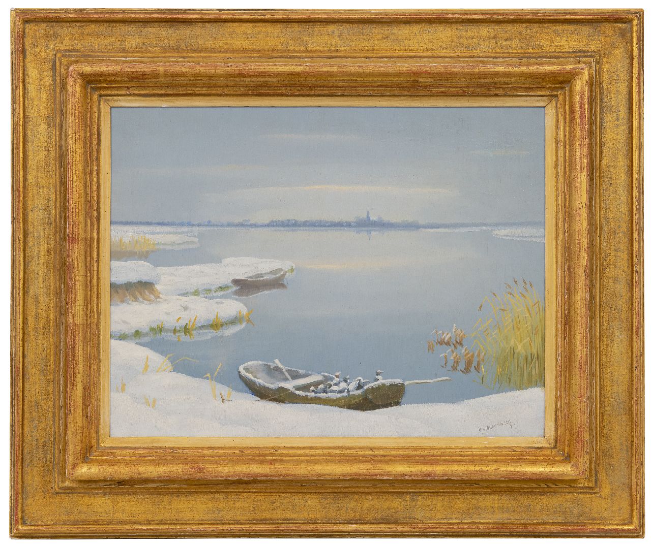 Smorenberg D. | Dirk Smorenberg | Schilderijen te koop aangeboden | Winters gezicht bij Loosdrecht met eendenfamilie in de schuit, olieverf op board 30,3 x 39,5 cm, gesigneerd rechtsonder Smorenberg D. | Dirk Smorenberg | Schilderijen te koop aangeboden | Winters gezicht bij Loosdrecht met eendenfamilie in de schuit, olieverf op board 30,3 x 39,5 cm, gesigneerd rechtsonder
