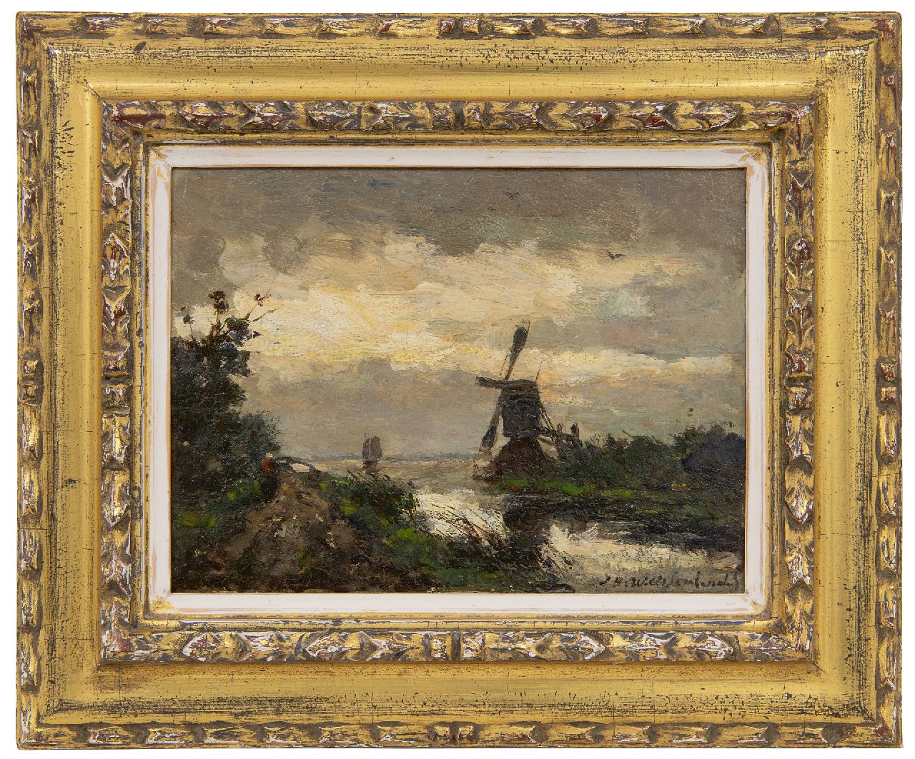 Weissenbruch H.J. | Hendrik Johannes 'J.H.' Weissenbruch | Schilderijen te koop aangeboden | Molen bij buiig weer, olieverf op paneel 18,5 x 24,5 cm, gesigneerd rechtsonder Weissenbruch H.J. | Hendrik Johannes 'J.H.' Weissenbruch | Schilderijen te koop aangeboden | Molen bij buiig weer, olieverf op paneel 18,5 x 24,5 cm, gesigneerd rechtsonder