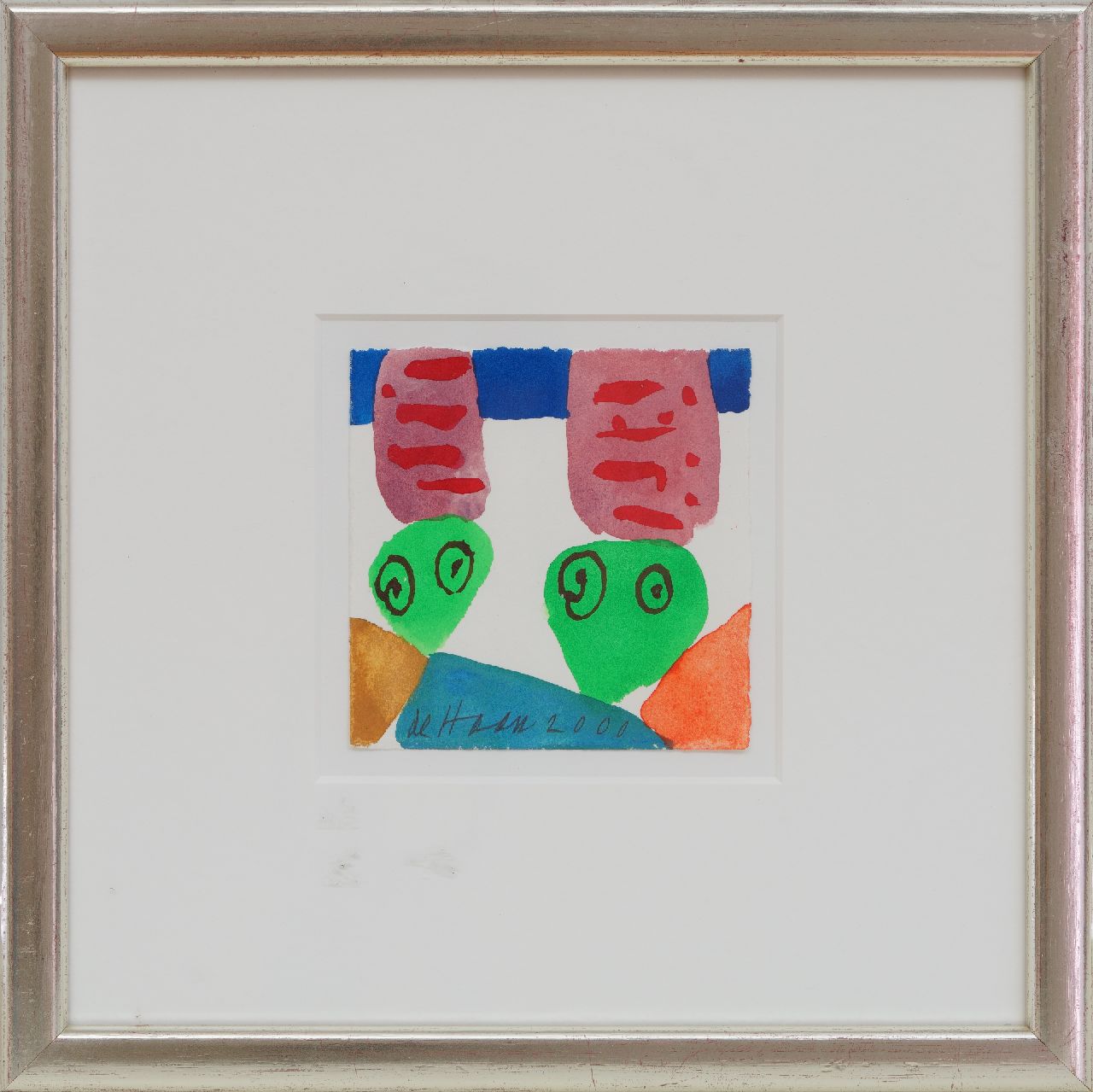 Haan J. de | Jurjen de Haan | Aquarellen en tekeningen te koop aangeboden | Compositie, gouache op papier 12,0 x 12,0 cm, gesigneerd middenonder en gedateerd 2000