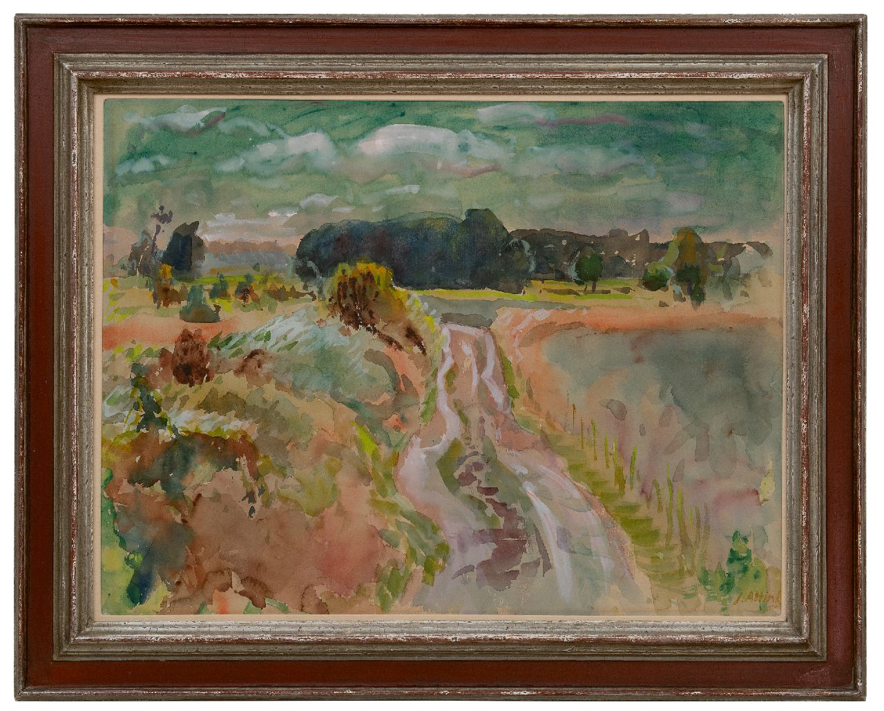 Altink J. | Jan Altink | Aquarellen en tekeningen te koop aangeboden | Landweg, Groningen, gouache op papier 50,5 x 65,7 cm, gesigneerd rechtsonder en gedateerd '51 Altink J. | Jan Altink | Aquarellen en tekeningen te koop aangeboden | Landweg, Groningen, gouache op papier 50,5 x 65,7 cm, gesigneerd rechtsonder en gedateerd '51