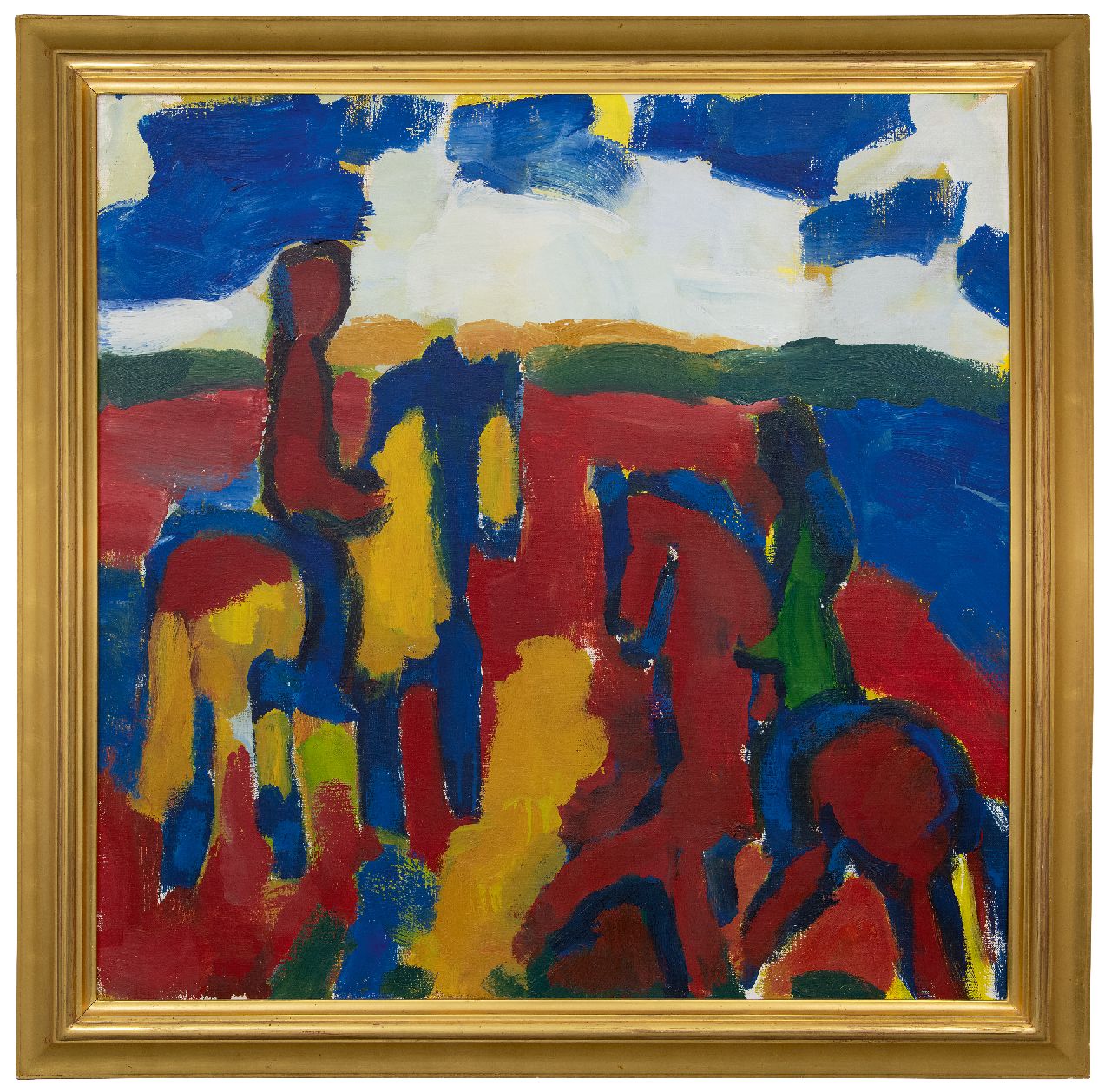 Benner G. | Gerrit Benner | Schilderijen te koop aangeboden | Ruiters in een landschap, olieverf op doek 90,1 x 89,9 cm, gesigneerd verso en te dateren ca. 1977 Benner G. | Gerrit Benner | Schilderijen te koop aangeboden | Ruiters in een landschap, olieverf op doek 90,1 x 89,9 cm, gesigneerd verso en te dateren ca. 1977