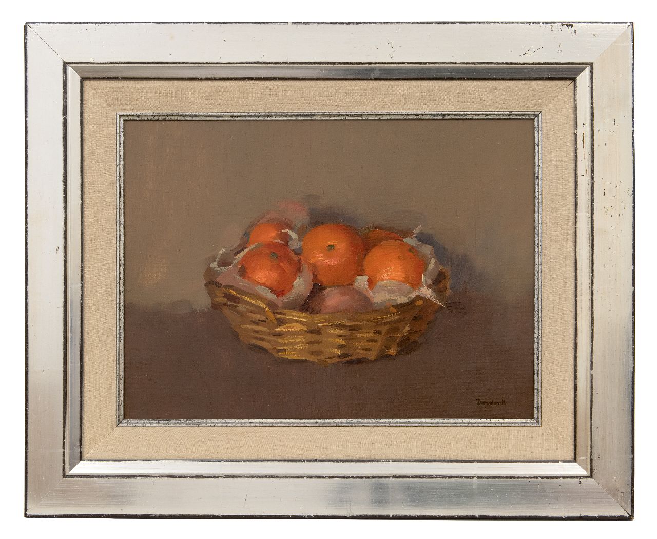 Verdonk F.W. | Frederik Willem 'Frits' Verdonk | Schilderijen te koop aangeboden | Sinaasappels in een mand, olieverf op doek 30,4 x 40,5 cm, gesigneerd rechtsonder Verdonk F.W. | Frederik Willem 'Frits' Verdonk | Schilderijen te koop aangeboden | Sinaasappels in een mand, olieverf op doek 30,4 x 40,5 cm, gesigneerd rechtsonder