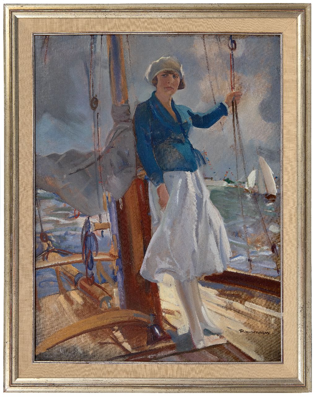 Hem P. van der | Pieter 'Piet' van der Hem | Schilderijen te koop aangeboden | Poseren op het zeiljacht, olieverf op doek 65,5 x 50,7 cm, gesigneerd rechtsonder