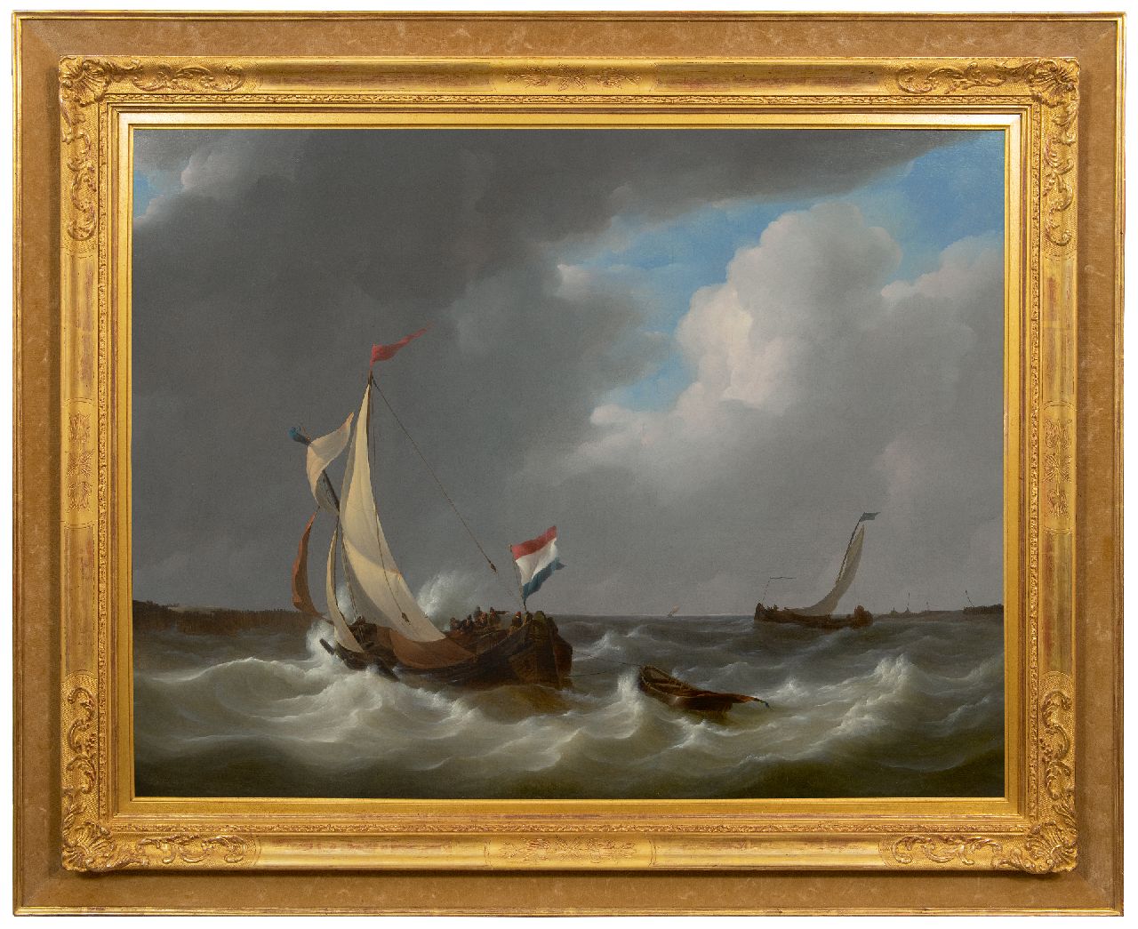 Schotel J.C.  | Johannes Christianus Schotel | Schilderijen te koop aangeboden | Hollandse tjalk op ruwe zee, olieverf op doek 71,4 x 93,3 cm, gesigneerd linksonder en gedateerd 1829