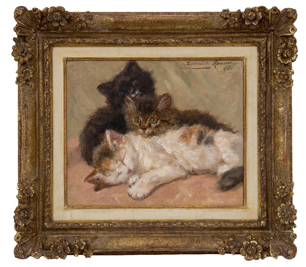 Ronner-Knip H. | Henriette Ronner-Knip, Drie kittens, olieverf op papier op paneel 19,0 x 22,5 cm, gesigneerd rechtsboven en gedateerd '96 Ronner-Knip H. | Henriette Ronner-Knip, Drie kittens, olieverf op papier op paneel 19,0 x 22,5 cm, gesigneerd rechtsboven en gedateerd '96