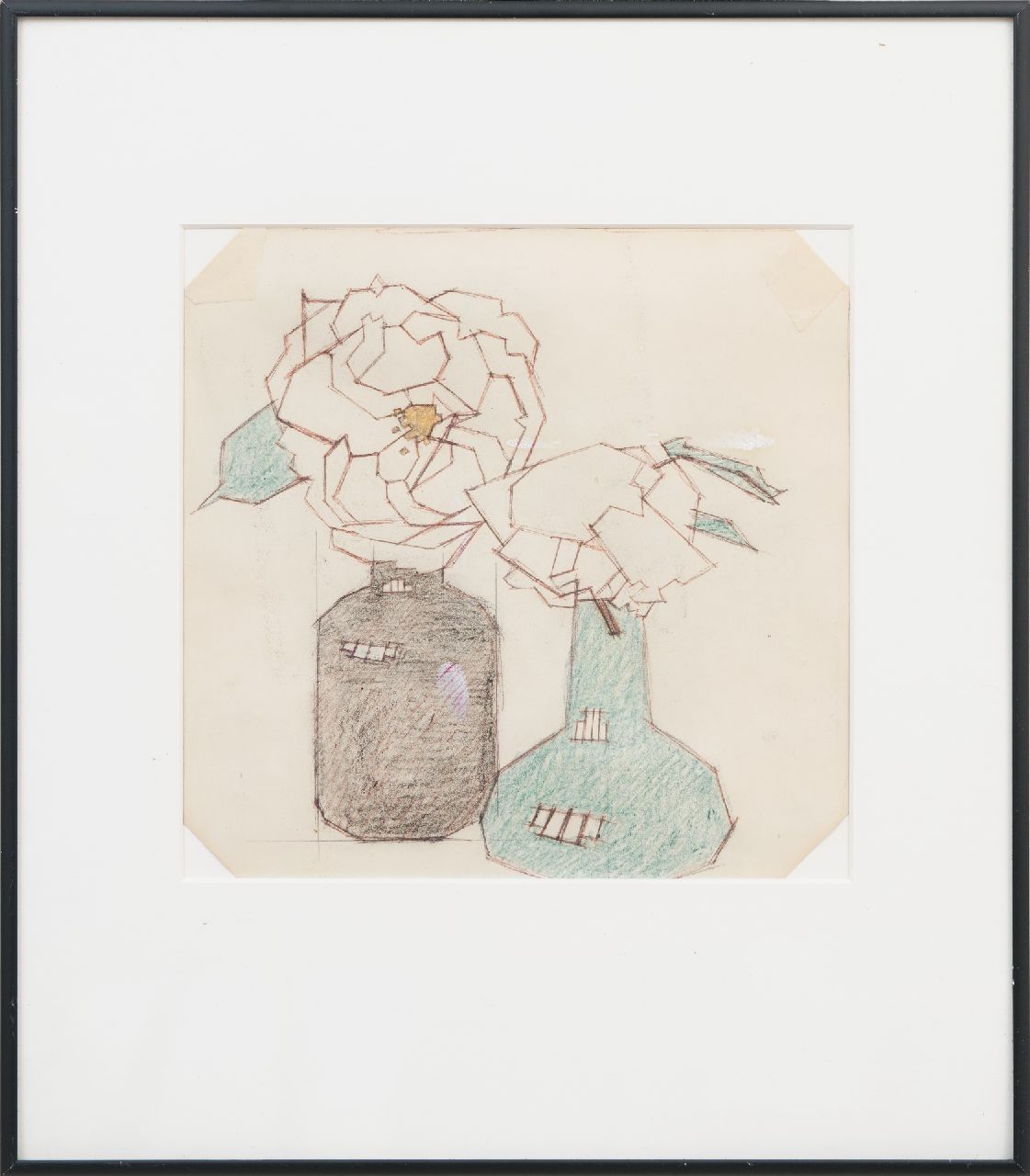 Valk H.J. | 'Hendrik' Jacobus Valk | Aquarellen en tekeningen te koop aangeboden | Bloemen in vazen, gekleurd potlood op papier 22,5 x 23,0 cm Valk H.J. | 'Hendrik' Jacobus Valk | Aquarellen en tekeningen te koop aangeboden | Bloemen in vazen, gekleurd potlood op papier 22,5 x 23,0 cm