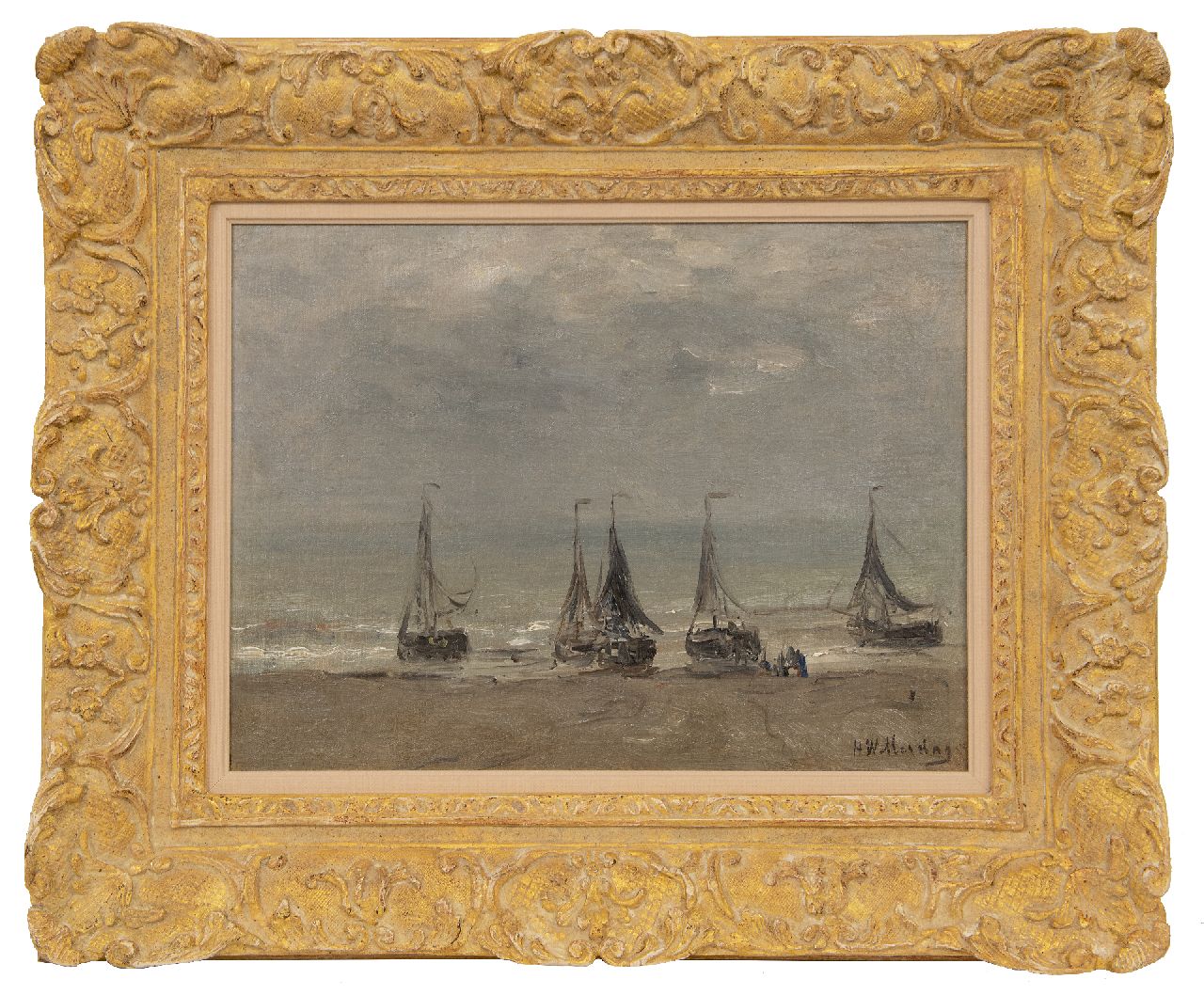 Mesdag H.W. | Hendrik Willem Mesdag | Schilderijen te koop aangeboden | Vijf bommen in de branding, olieverf op doek op paneel 30,4 x 40,4 cm, gesigneerd rechtsonder Mesdag H.W. | Hendrik Willem Mesdag | Schilderijen te koop aangeboden | Vijf bommen in de branding, olieverf op doek op paneel 30,4 x 40,4 cm, gesigneerd rechtsonder