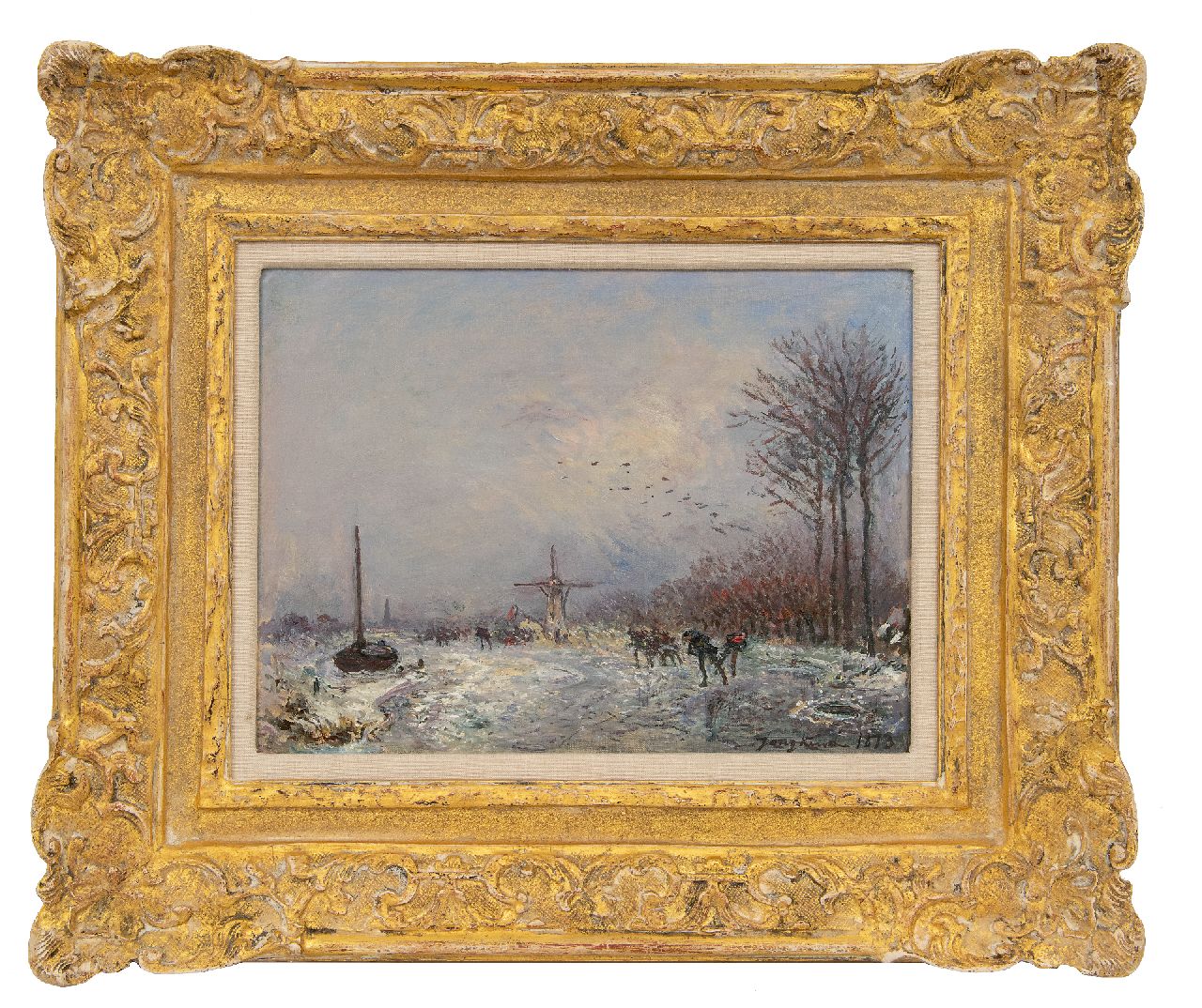 Jongkind J.B. | Johan Barthold Jongkind | Schilderijen te koop aangeboden | Hollandse vaart met schaatsers, olieverf op doek 25,2 x 35,3 cm, gesigneerd rechtsonder en gedateerd 1873 Jongkind J.B. | Johan Barthold Jongkind | Schilderijen te koop aangeboden | Hollandse vaart met schaatsers, olieverf op doek 25,2 x 35,3 cm, gesigneerd rechtsonder en gedateerd 1873