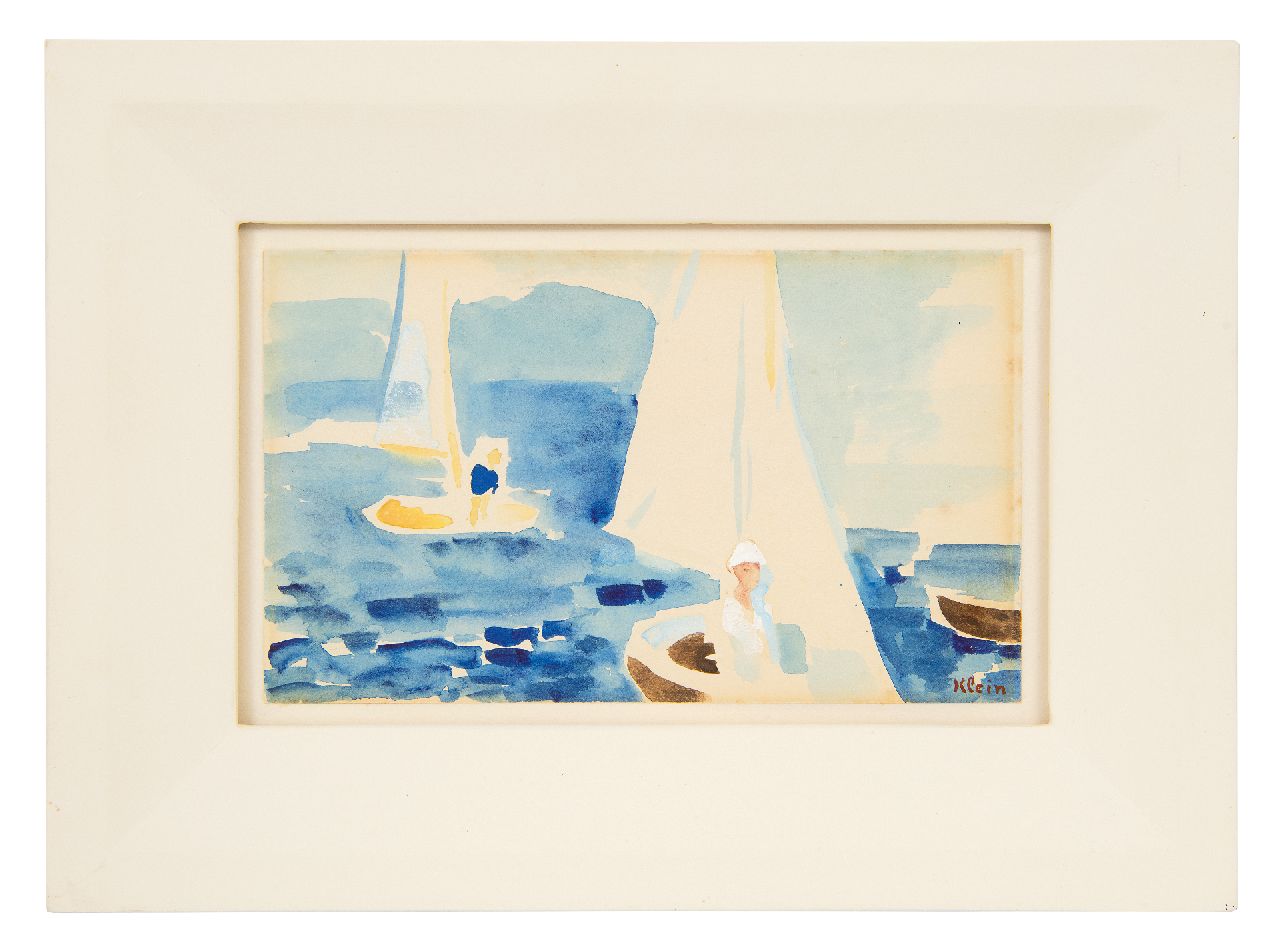 Klein F.F.A.  | Friedrich Franz Albert 'Frits' Klein | Aquarellen en tekeningen te koop aangeboden | Zomerse zeildag, Zuid-Frankrijk, aquarel en gouache op papier 10,5 x 17,4 cm, gesigneerd rechtsonder