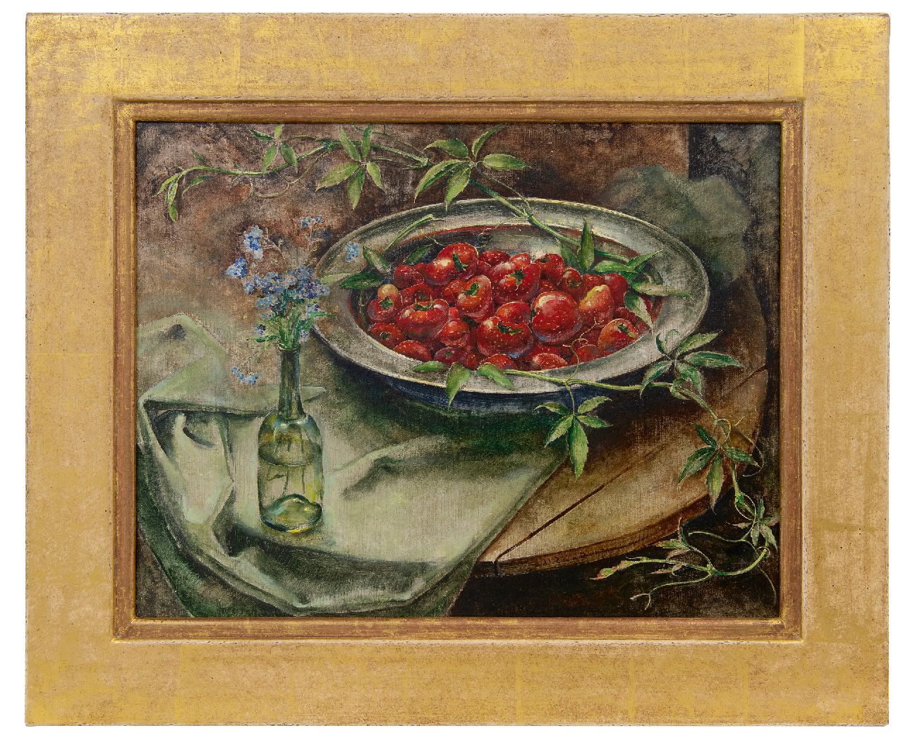 Kruizinga D. | Dirk Kruizinga | Schilderijen te koop aangeboden | Stilleven met aardbeien op tinnen schaal, olieverf op doek 35,2 x 45,3 cm, gesigneerd rechtsonder Kruizinga D. | Dirk Kruizinga | Schilderijen te koop aangeboden | Stilleven met aardbeien op tinnen schaal, olieverf op doek 35,2 x 45,3 cm, gesigneerd rechtsonder