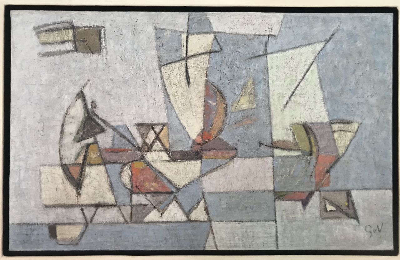 Velde G. van | Gerardus 'Geer' van Velde, Compositie, olieverf op doek 38,0 x 60,6 cm, gesigneerd rechtsonder initialen en te dateren 1944-1947
